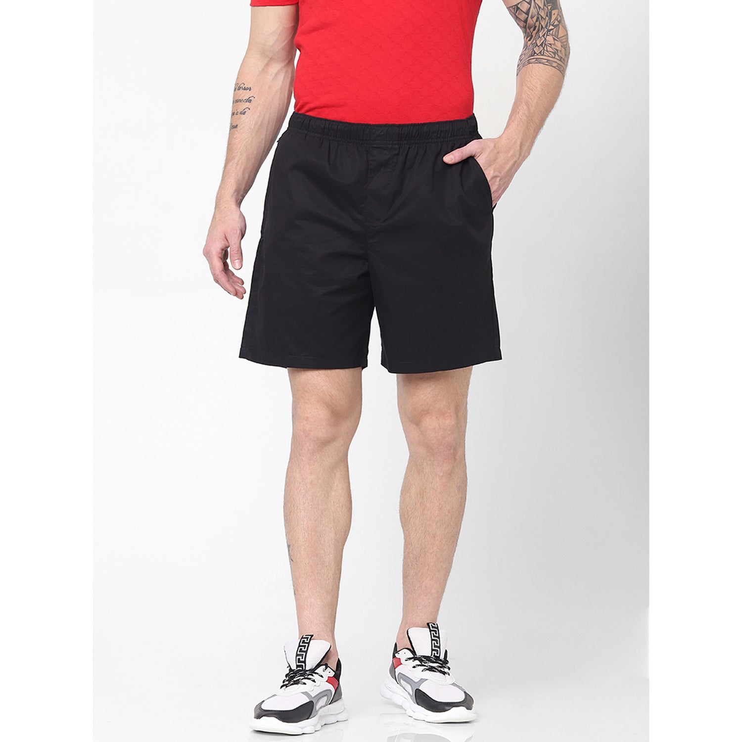 Black Solid Slim Fit Sports Shorts (BOCOTT)