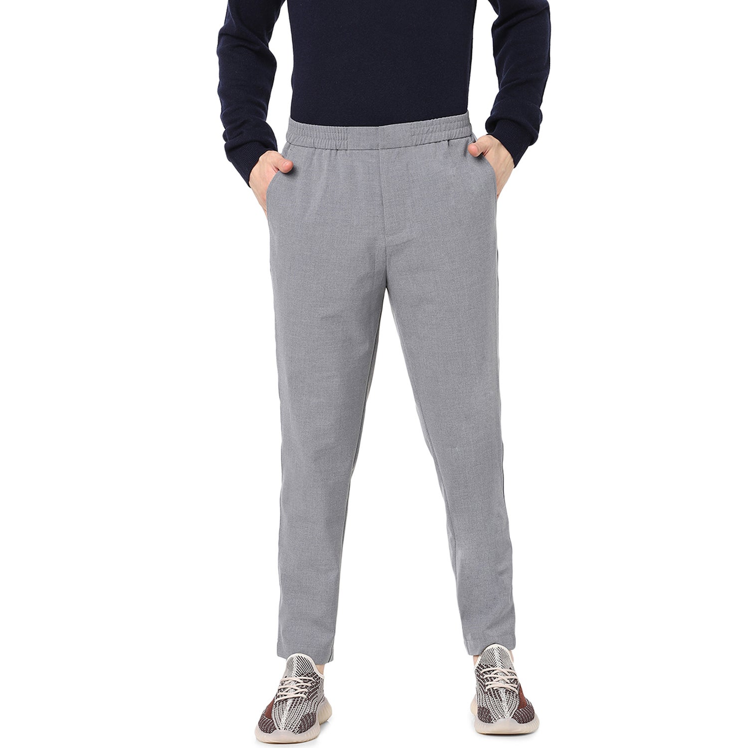 Grey Solid Polyester Blend Mid Rise Track Pants (BOTAPE)
