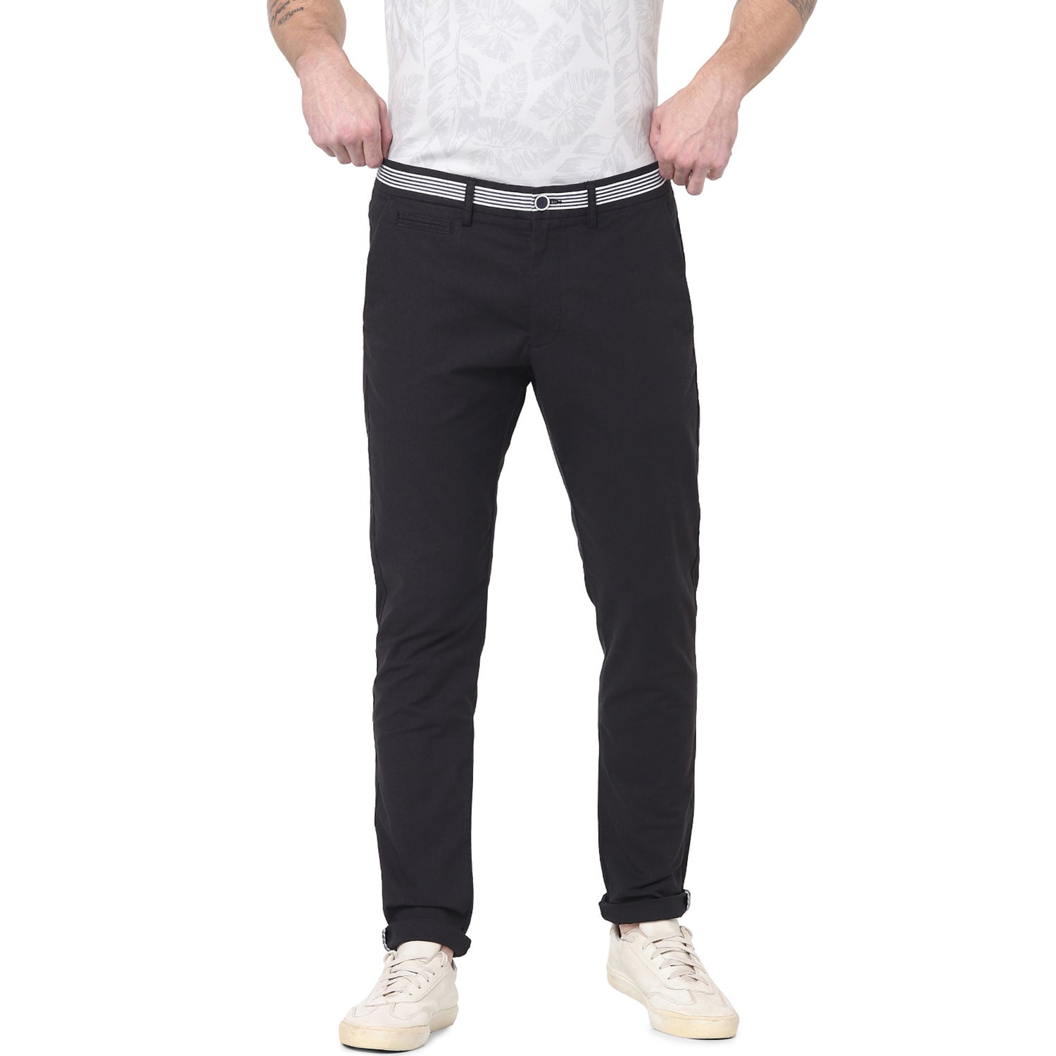 Black Solid Slim Fit Cotton Chino Pants (BOTWIST)