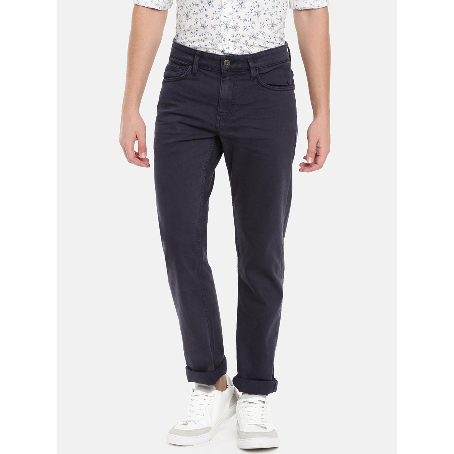 Navy Blue Straight Fit Solid Regular Trousers (JOPRY)