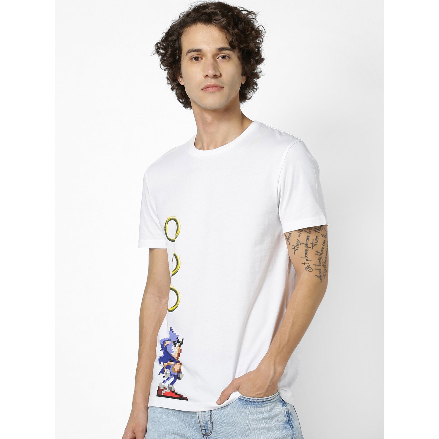 White Sonic Printed Round Neck Pure Cotton T-shirt (LREBAR2)