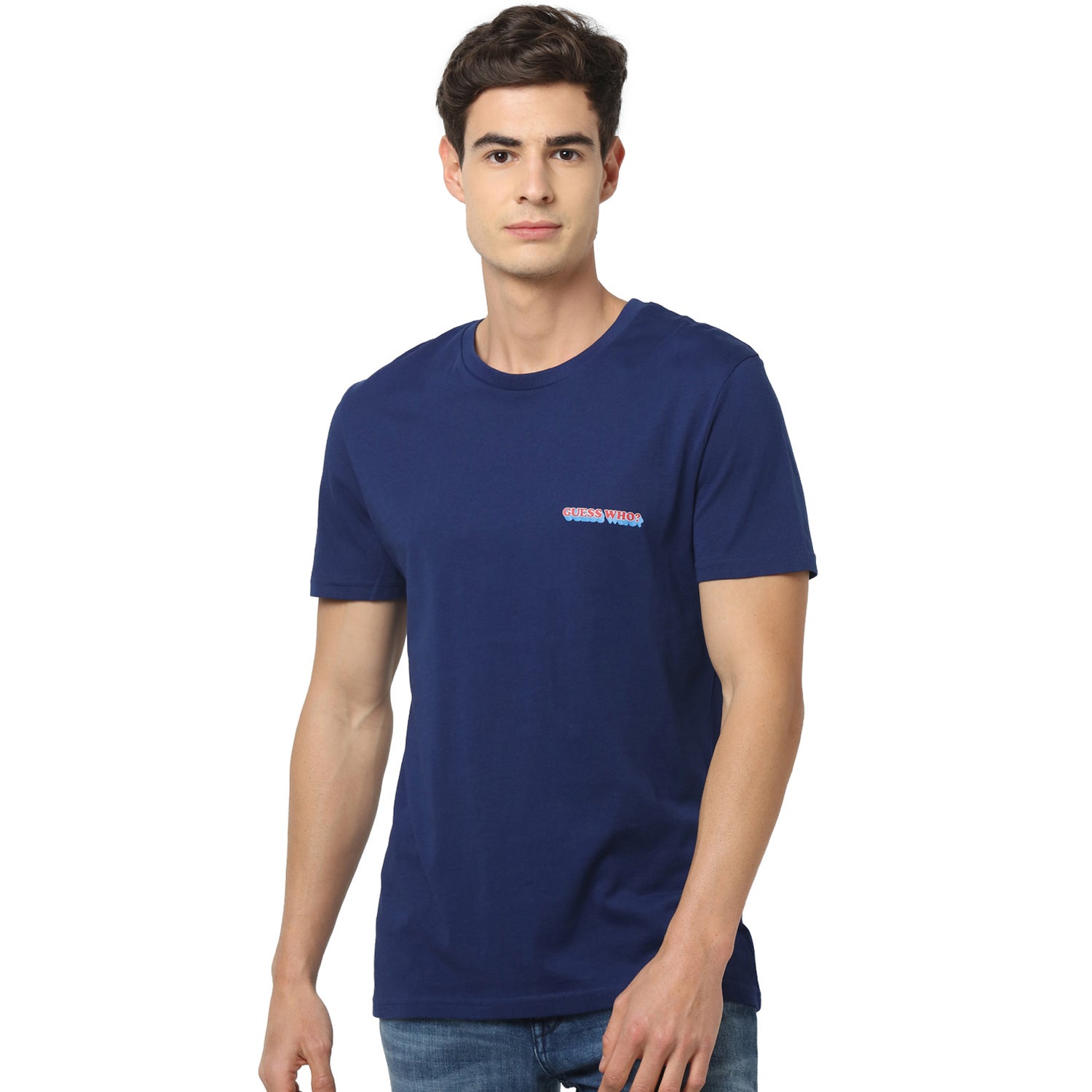 Navy Blue and Red Printed Round Neck Cotton T-shirt (LREBAR3)