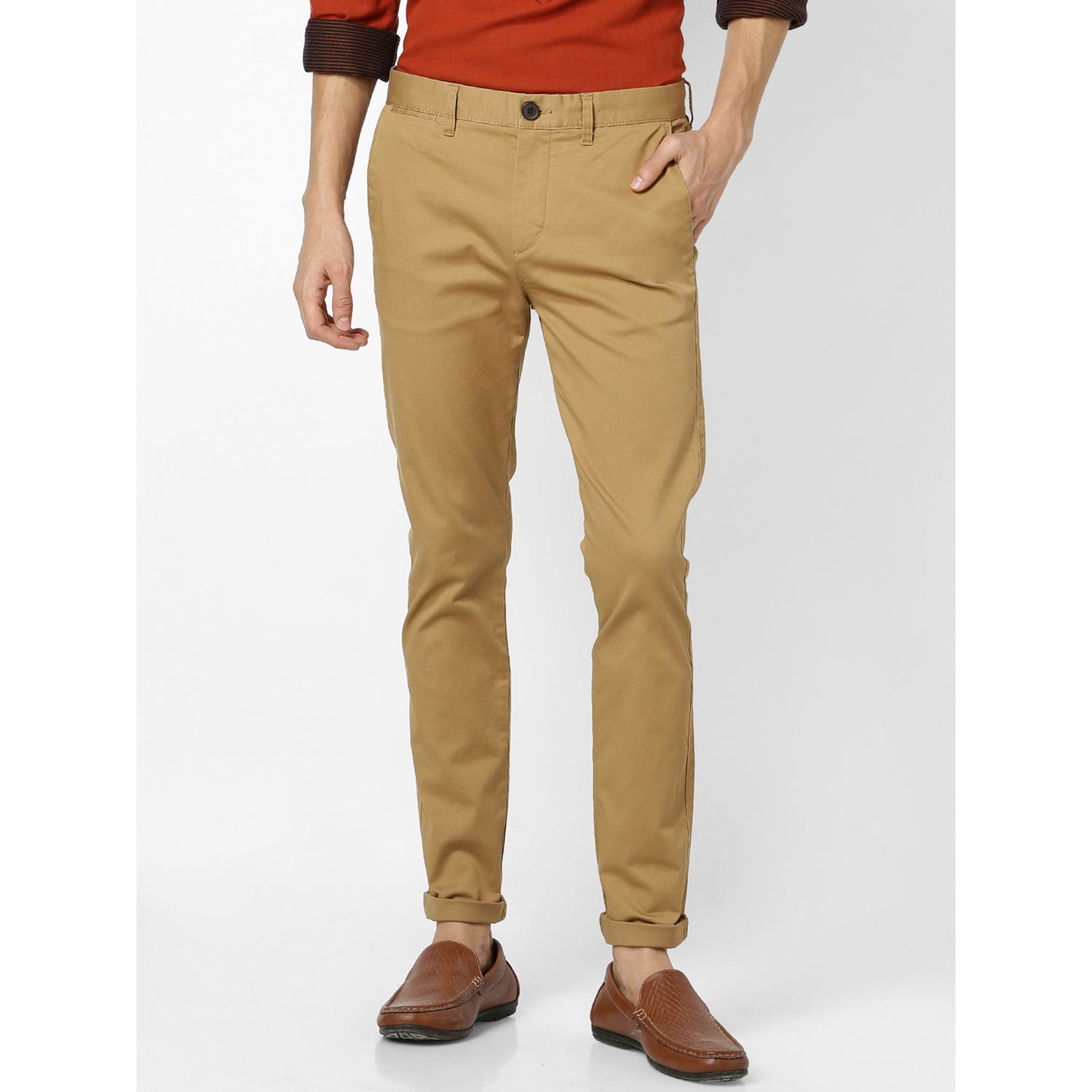 Camel Brown Skinny Fit Solid Regular Trousers (MOTALIA4)