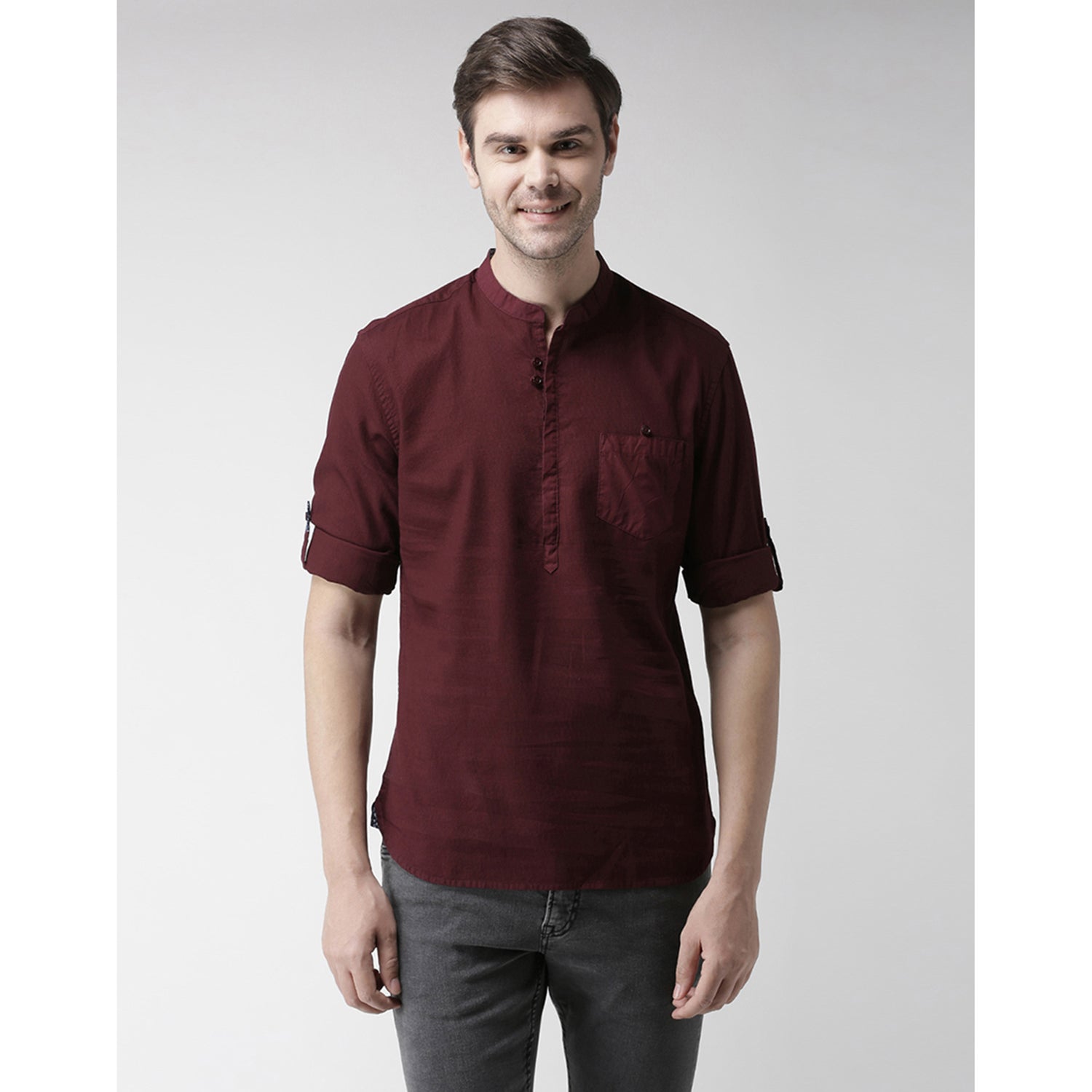 Burgundy Regular Fit Self Design Casual Shirt (NAINDIA)