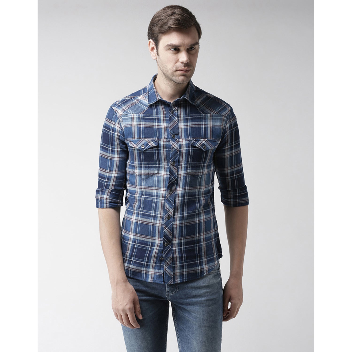Blue Slim Fit Checked Casual Shirt (NAMIX)