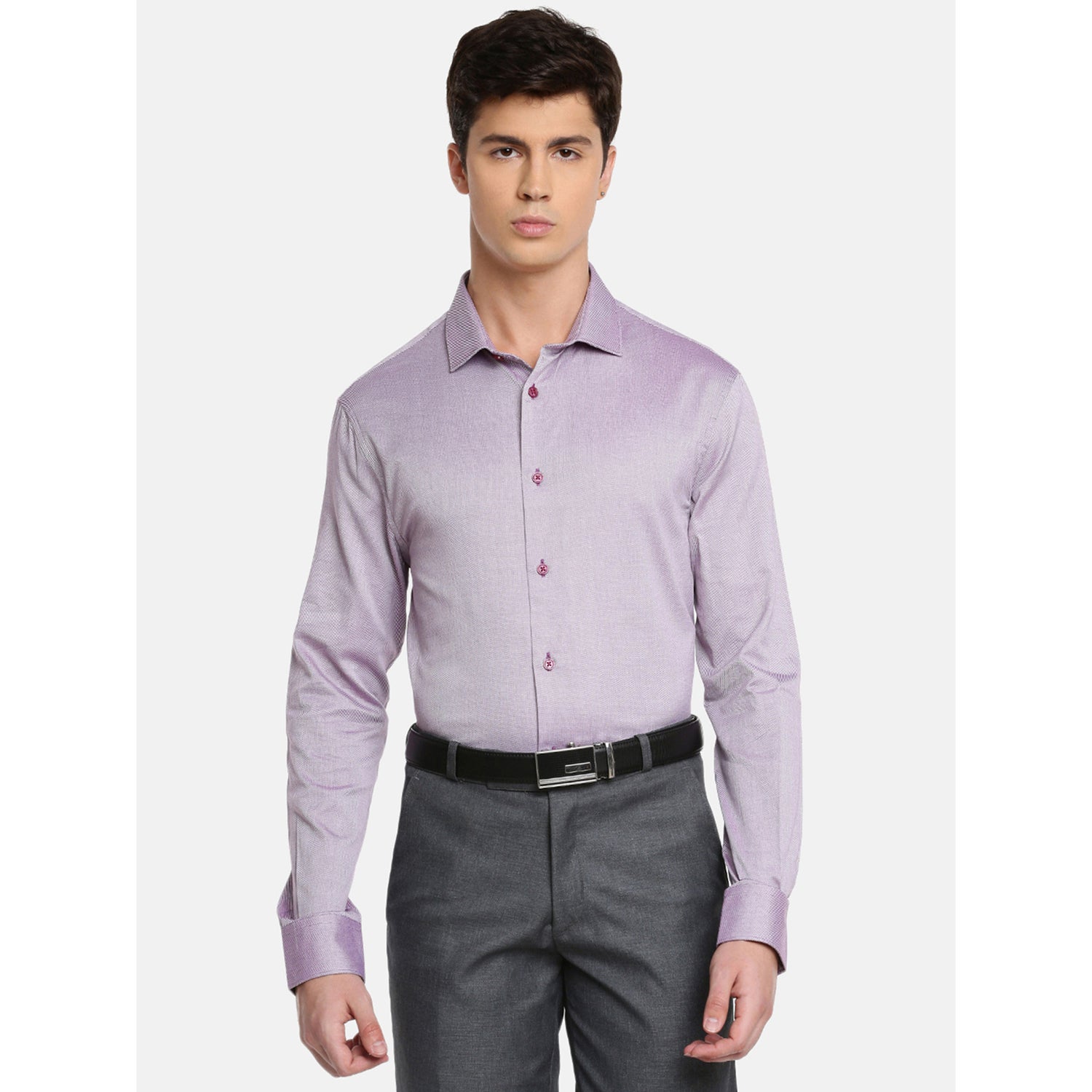 Purple Slim Fit Self Design Casual Shirt (NAROXI)