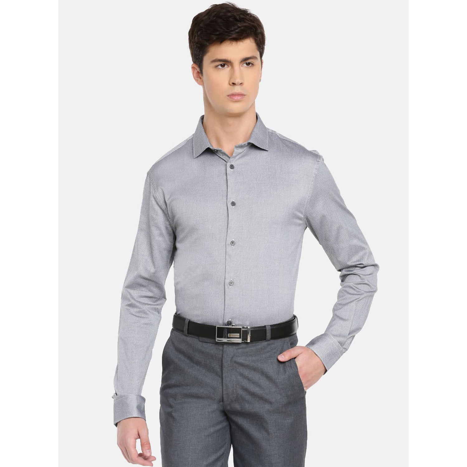 Black and White Slim Fit Self Design Easy Iron Formal Shirt (NAROX)