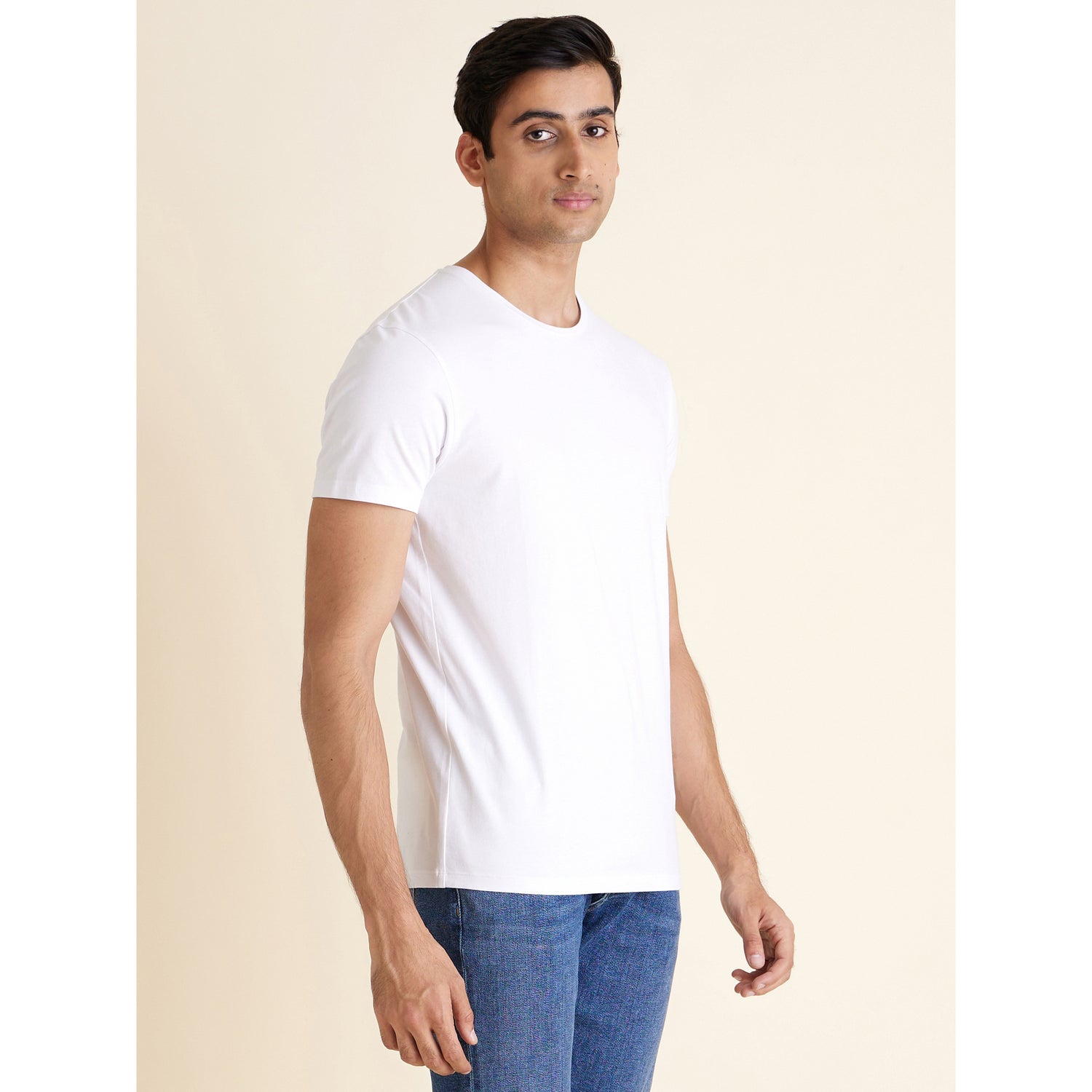 White Round Neck Cotton T-shirt (NEUNIR)