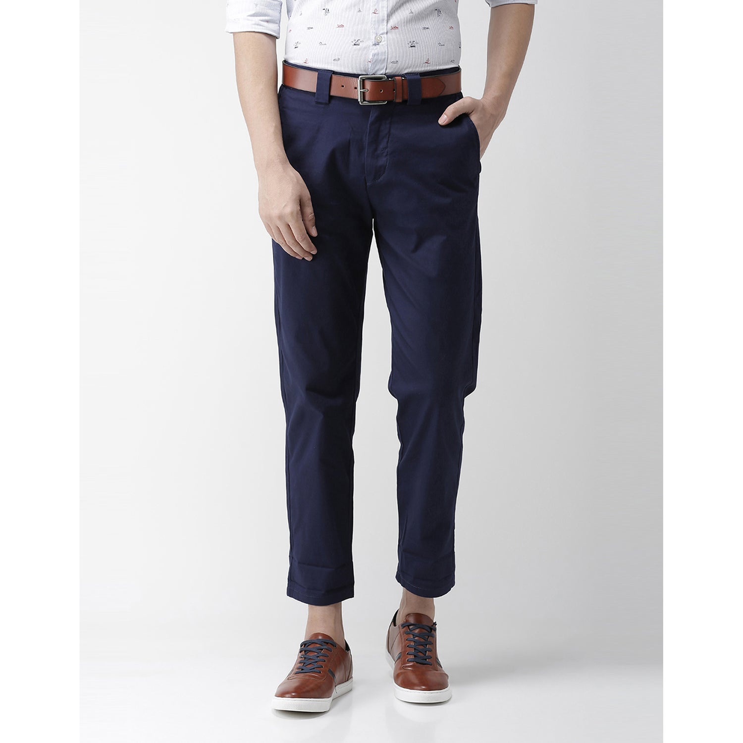 Navy Blue Regular Fit Solid Chinos (NORABO)
