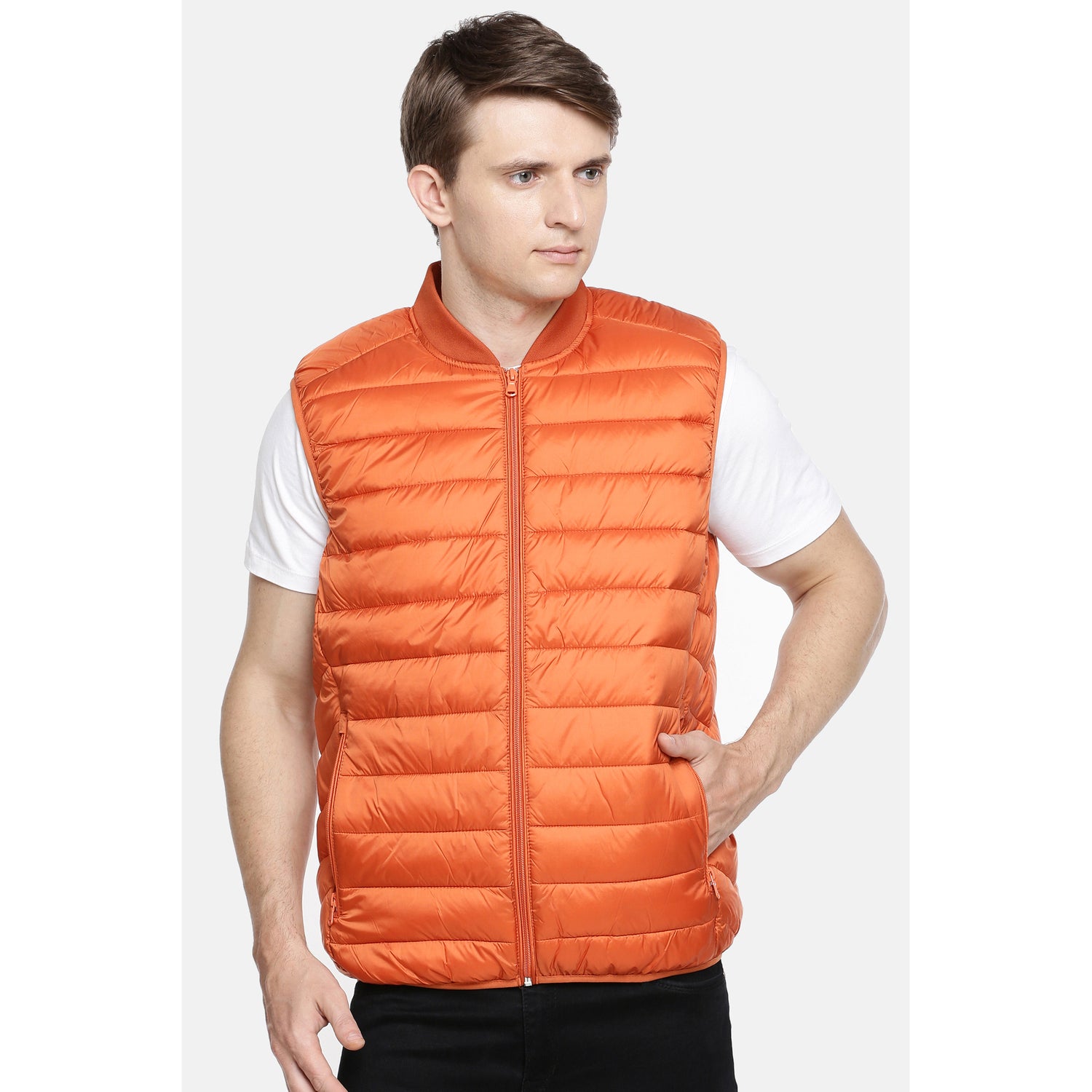 Orange Solid Water Resistant Lightweight Puffer Jacket (NULESS)