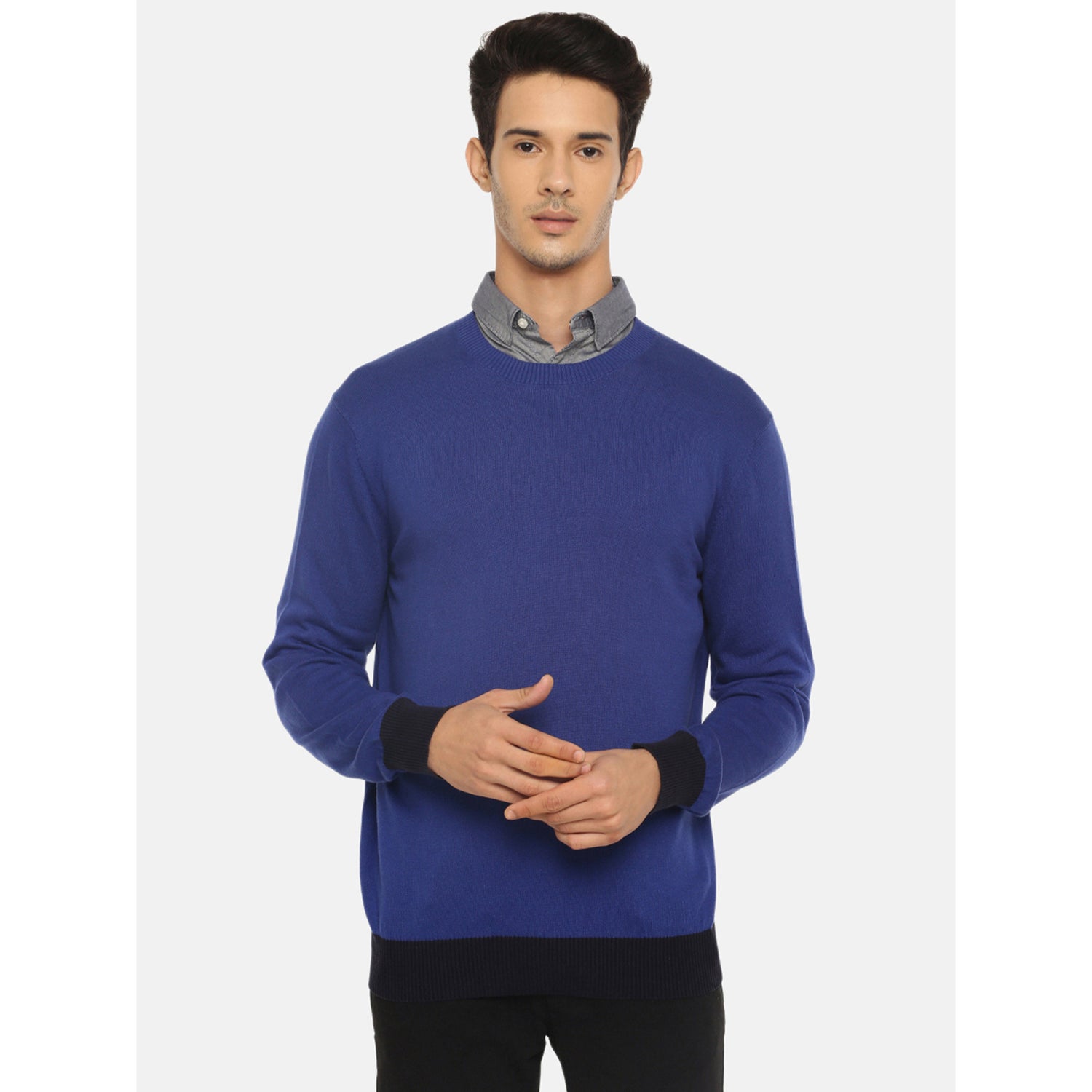Blue Solid Pullover Sweater (PECOOL)