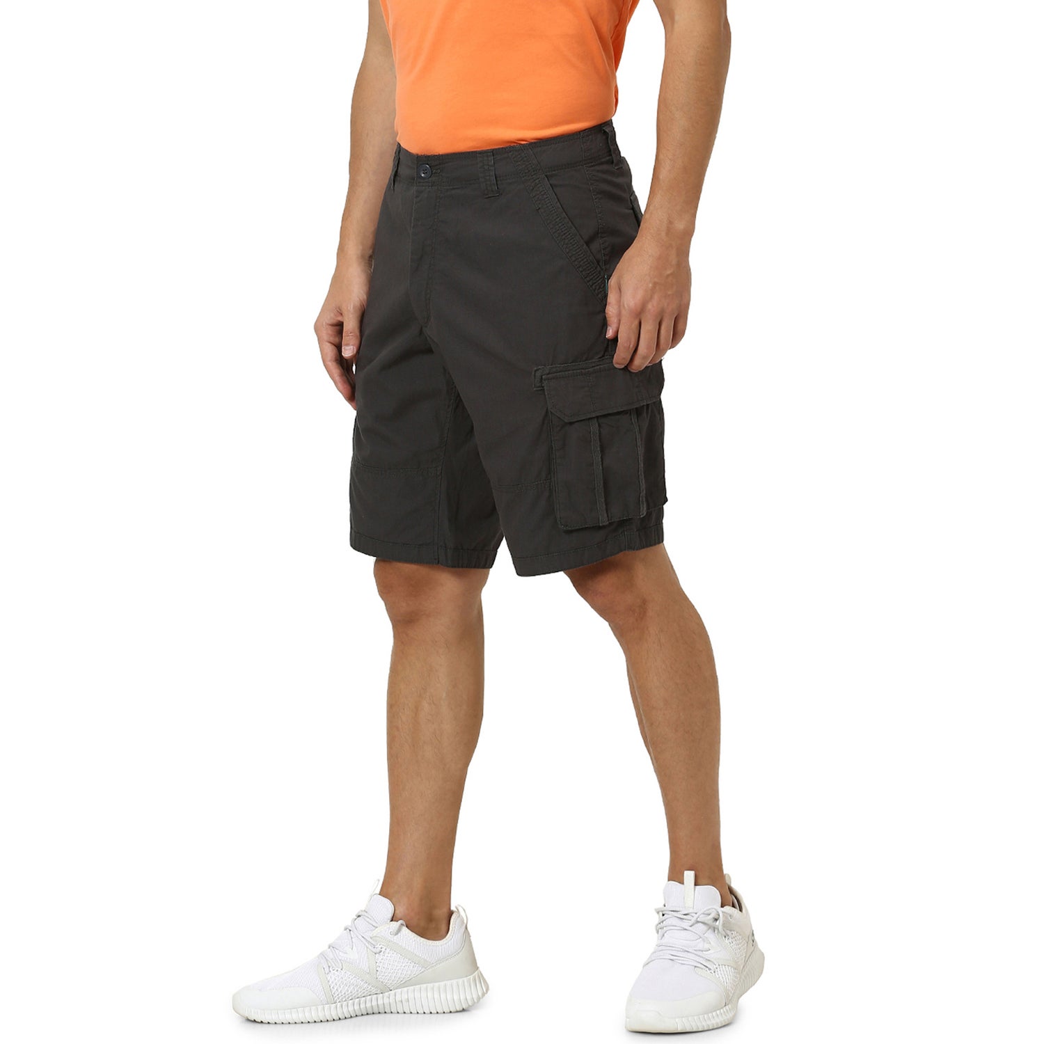 Grey Solid Regular Fit Cotton Cargo Shorts (POBRIANBM)
