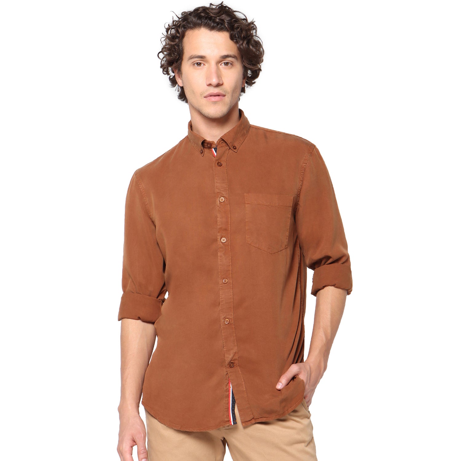 Beige Classic Skinny Fit Solid Casual Shirt (RATEN)