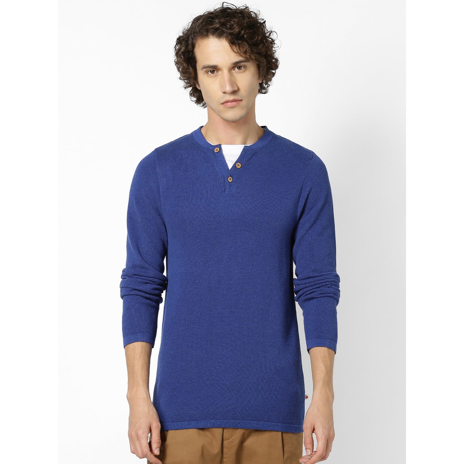 Blue Solid Pullover Sweater (RECHILLPIC)