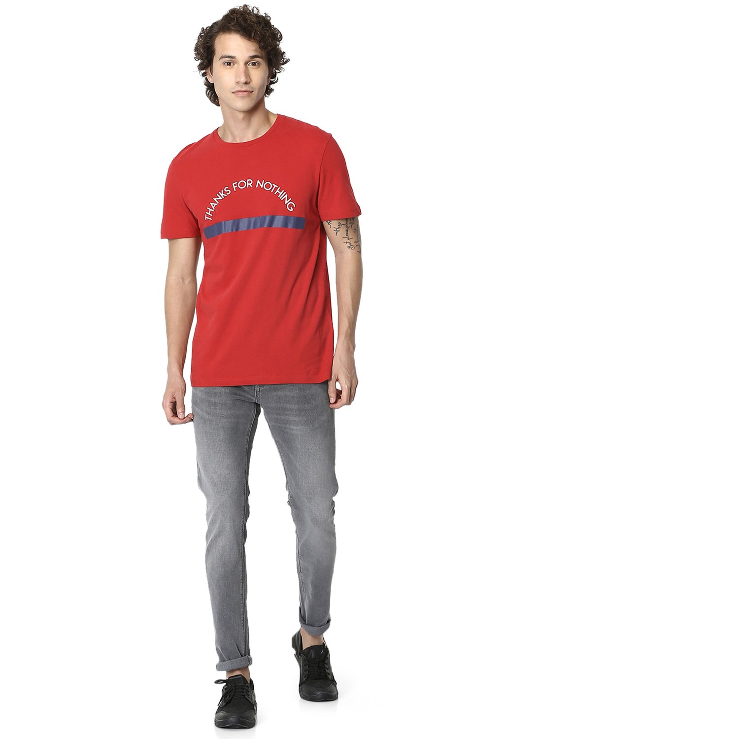 Red Printed Round Neck Pure Cotton T-shirt (REPEACH)
