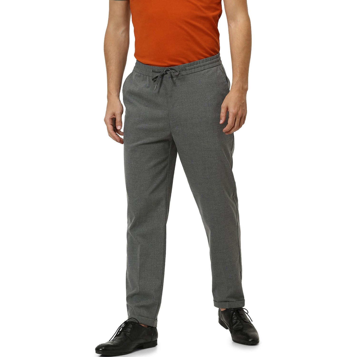 Grey Slim Fit Solid Regular Trousers (ROTHEO1)