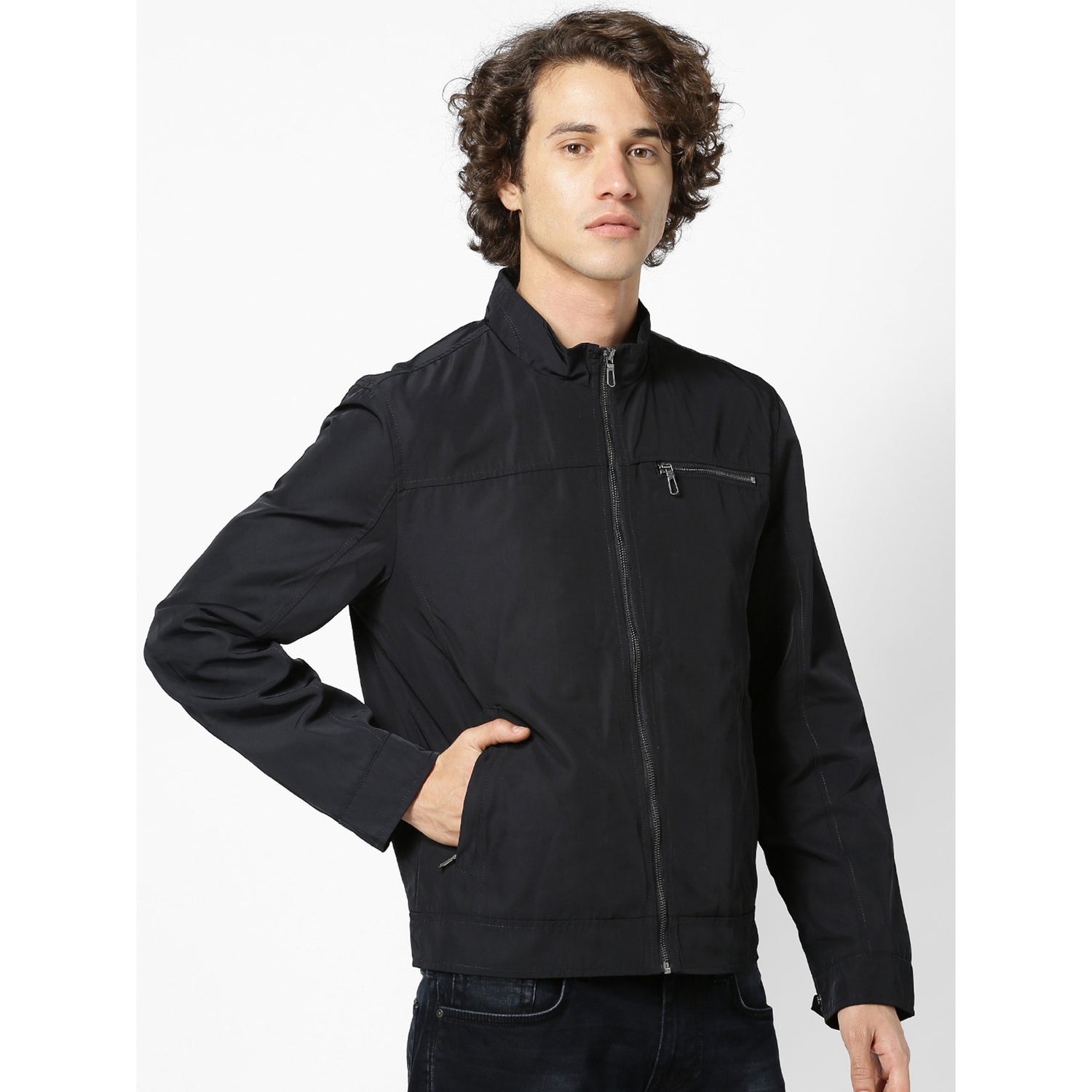 Navy Blue Solid Padded Jacket (RUPRADY2)