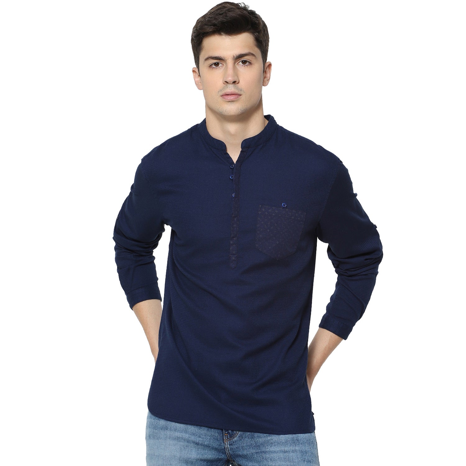 Blue Regular Fit Solid Cotton Casual Shirt (SADOBBY)