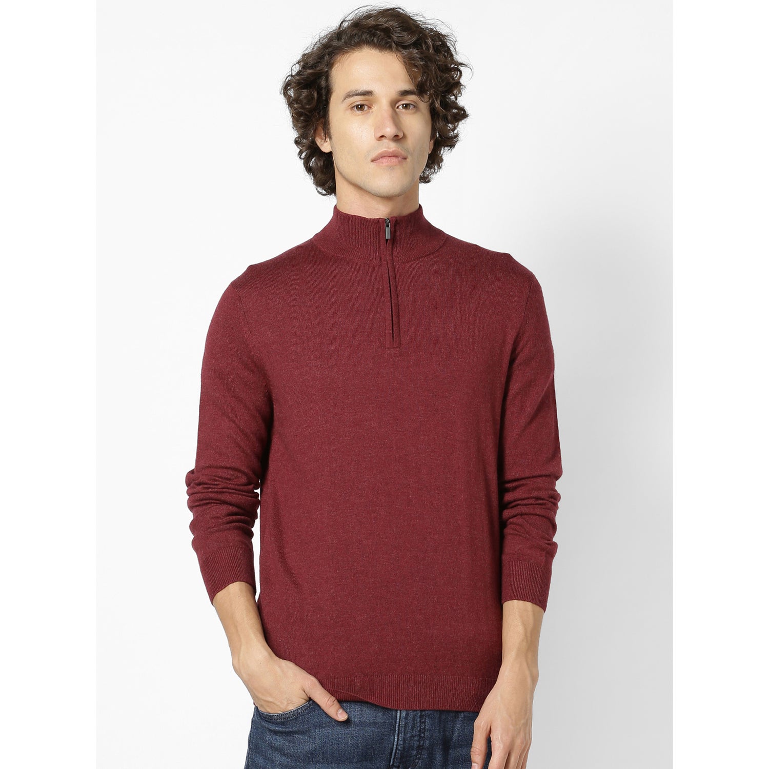 Burgundy Solid Pullover Sweater (SELIMIN)