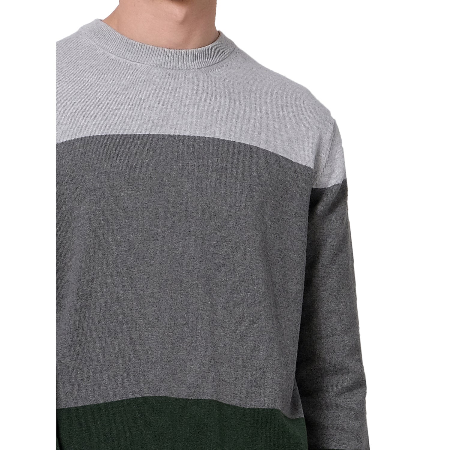 Green Colourblocked Pullover Sweater (SERAIN)