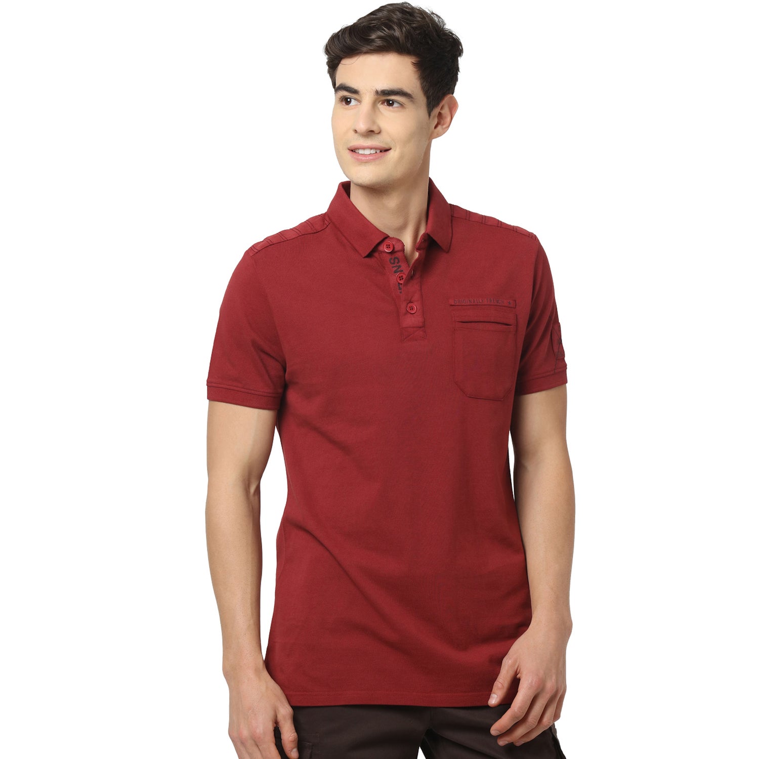 Red Solid Polo Collar T-shirt (SETOM)