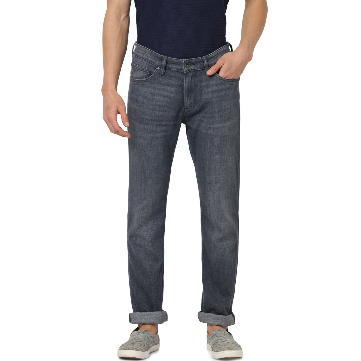 Grey Slim Fit Mid-Rise Clean Look Jeans (SOSOFT)