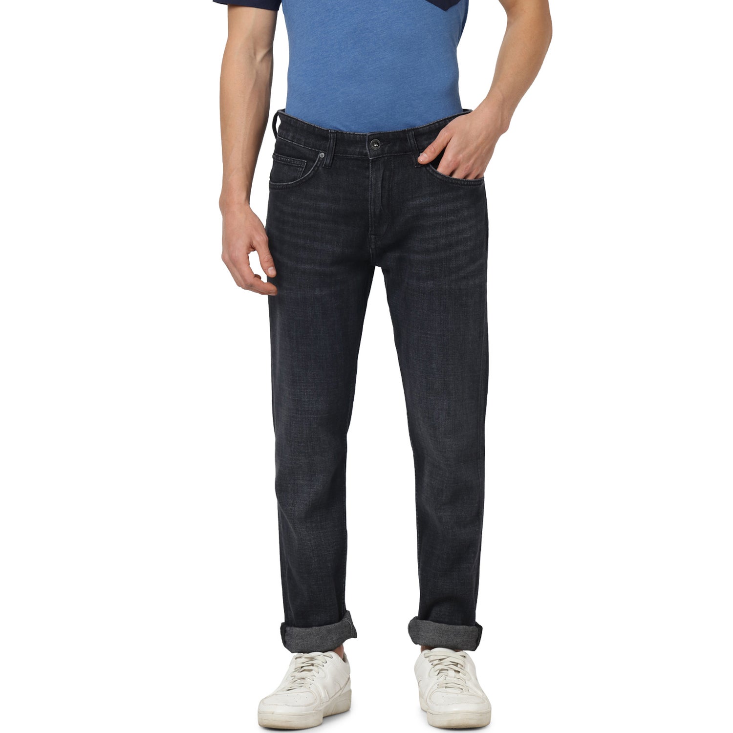 Black Slim Fit Mid-Rise Clean Look Jeans (SOSOFT)
