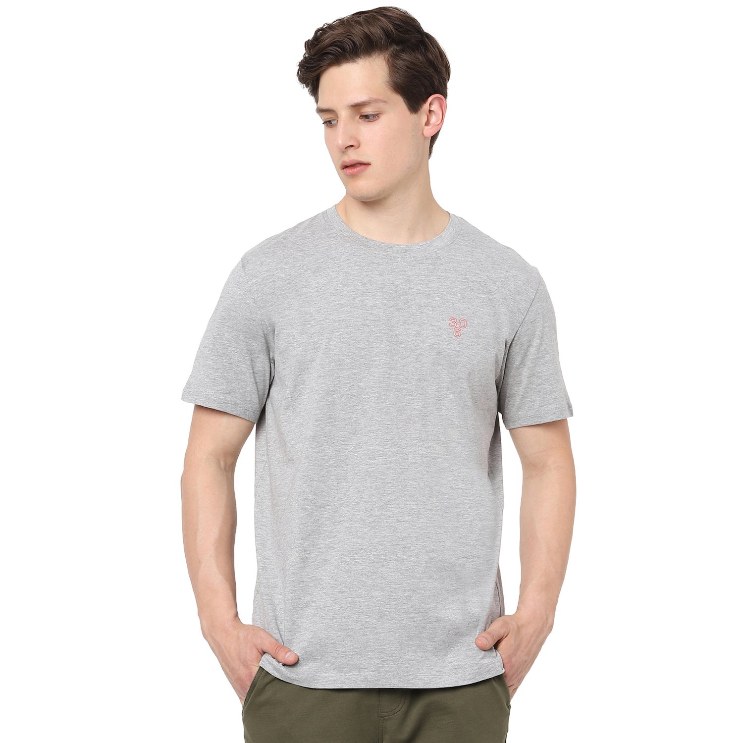 Grey Regular Fit Cotton T-shirt (SSEREPEATIN)