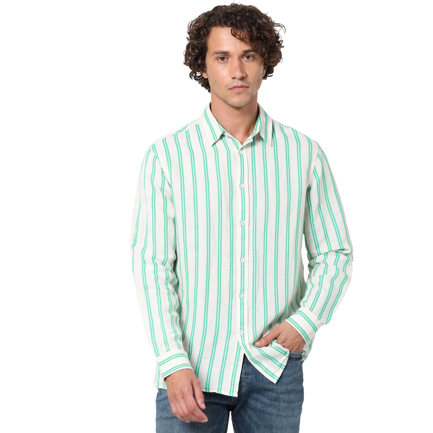 Off White Striped Linen Casual Shirt (TALINSTRIP)