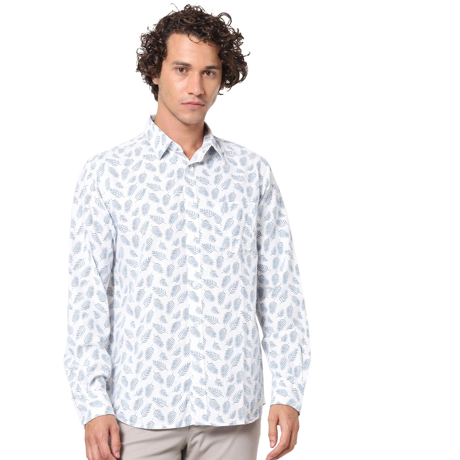 White Printed Casual Shirt (TAXPALMIN)