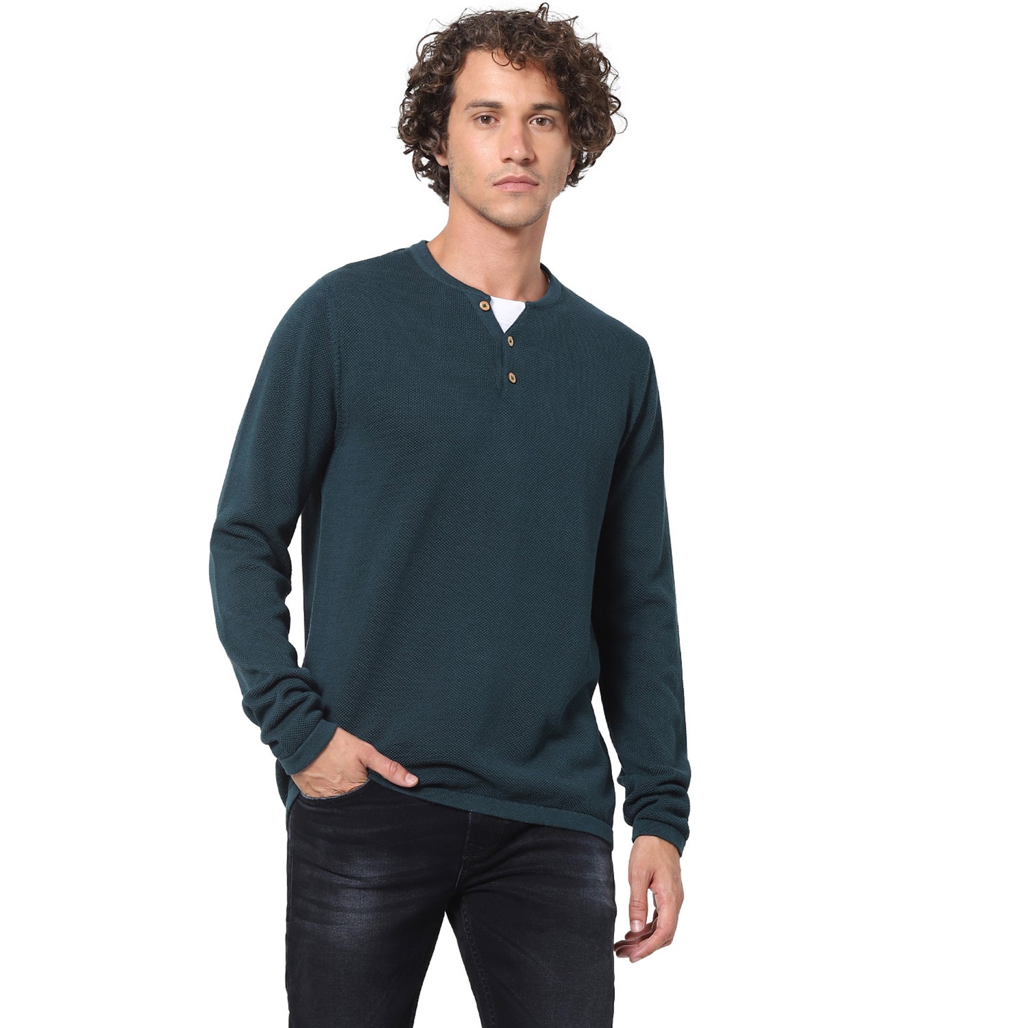 Green V-Neck Solid Sweaters (TECHILLPIC)