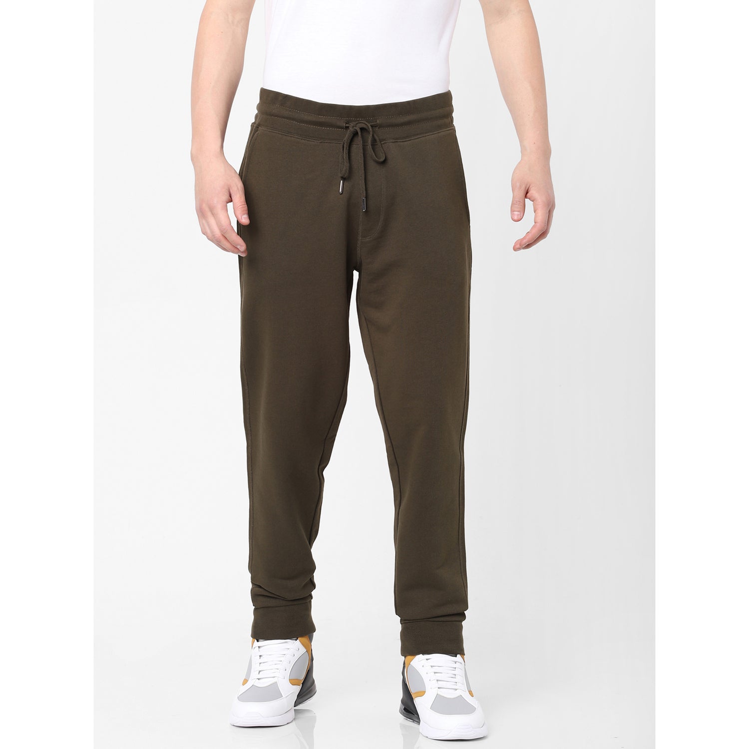 Olive Green Solid Cotton Joggers (TOJOGGIEIN)