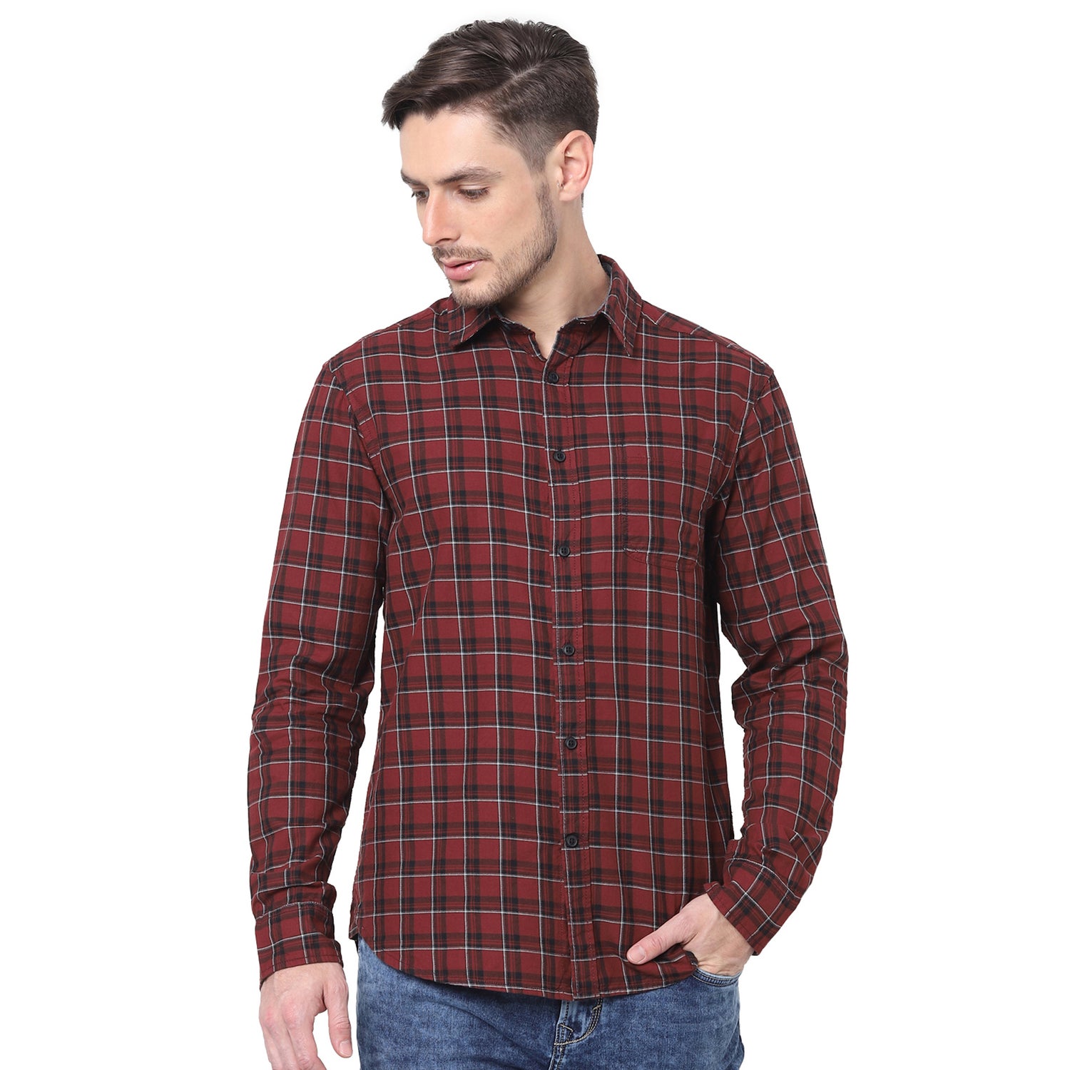 Red and Black Regular Fit Checked Cotton Casual Shirt (VACHECK6)