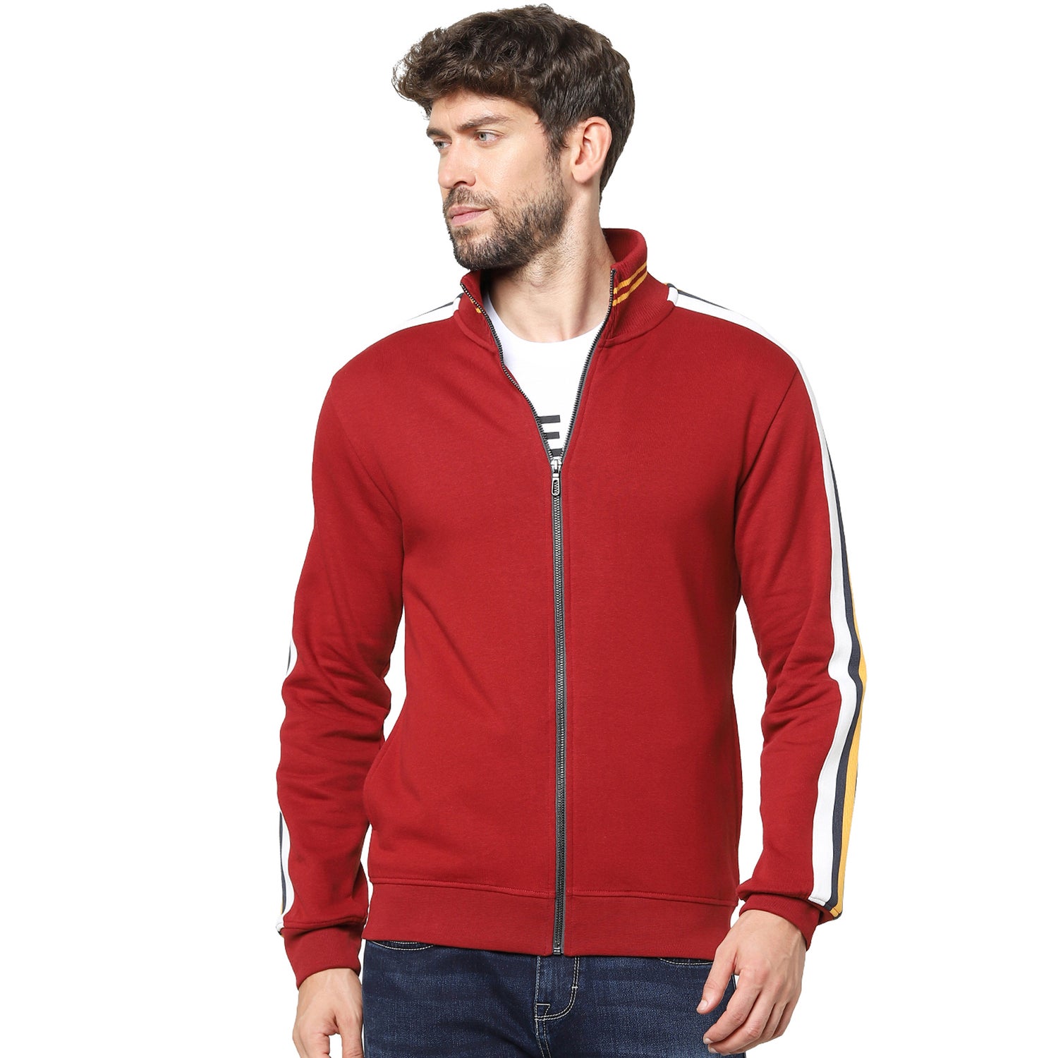 Red Cotton Front-Open Sweatshirt (VEBANDITOI)