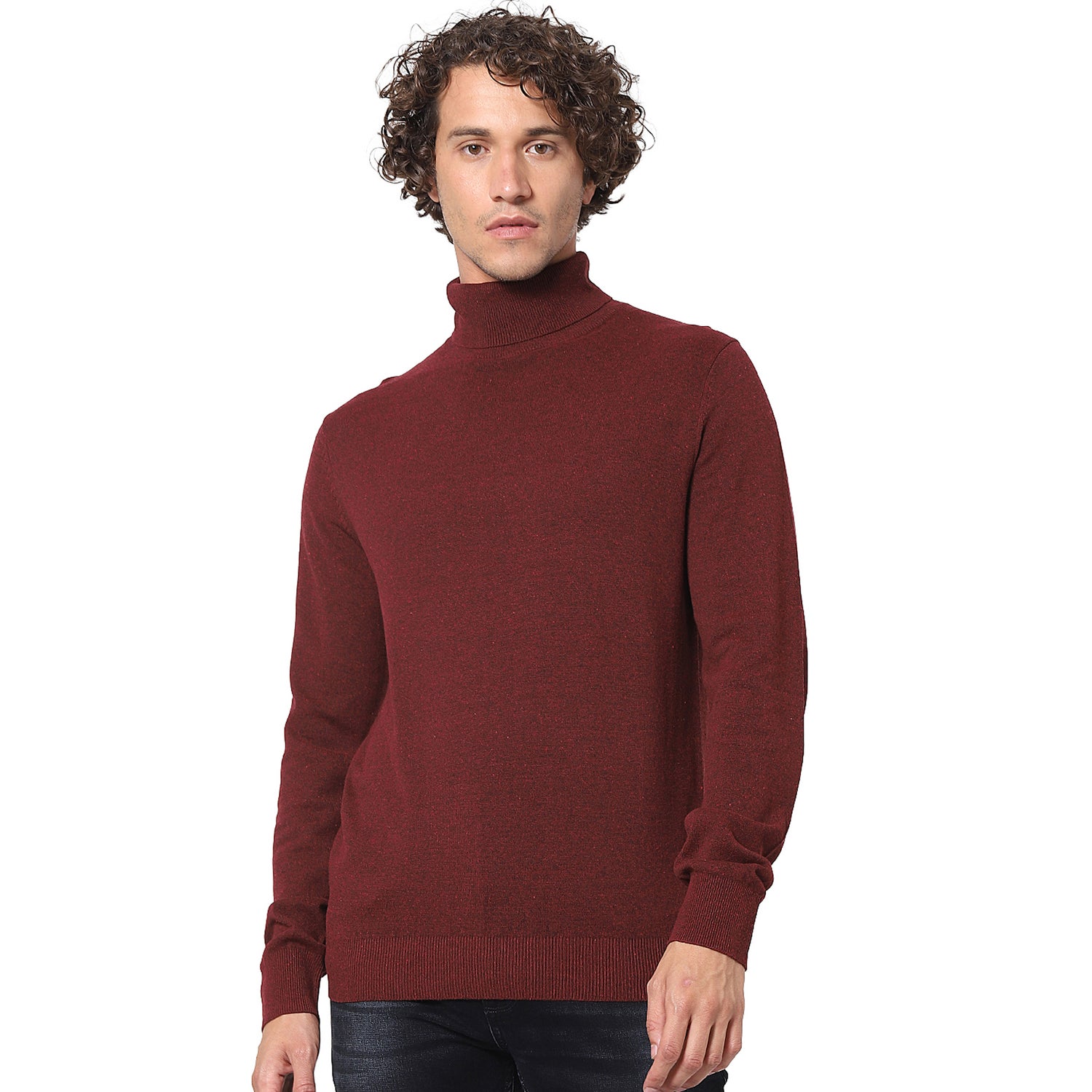 Burgundy Solid Turtle Neck Sweater (VETURN)