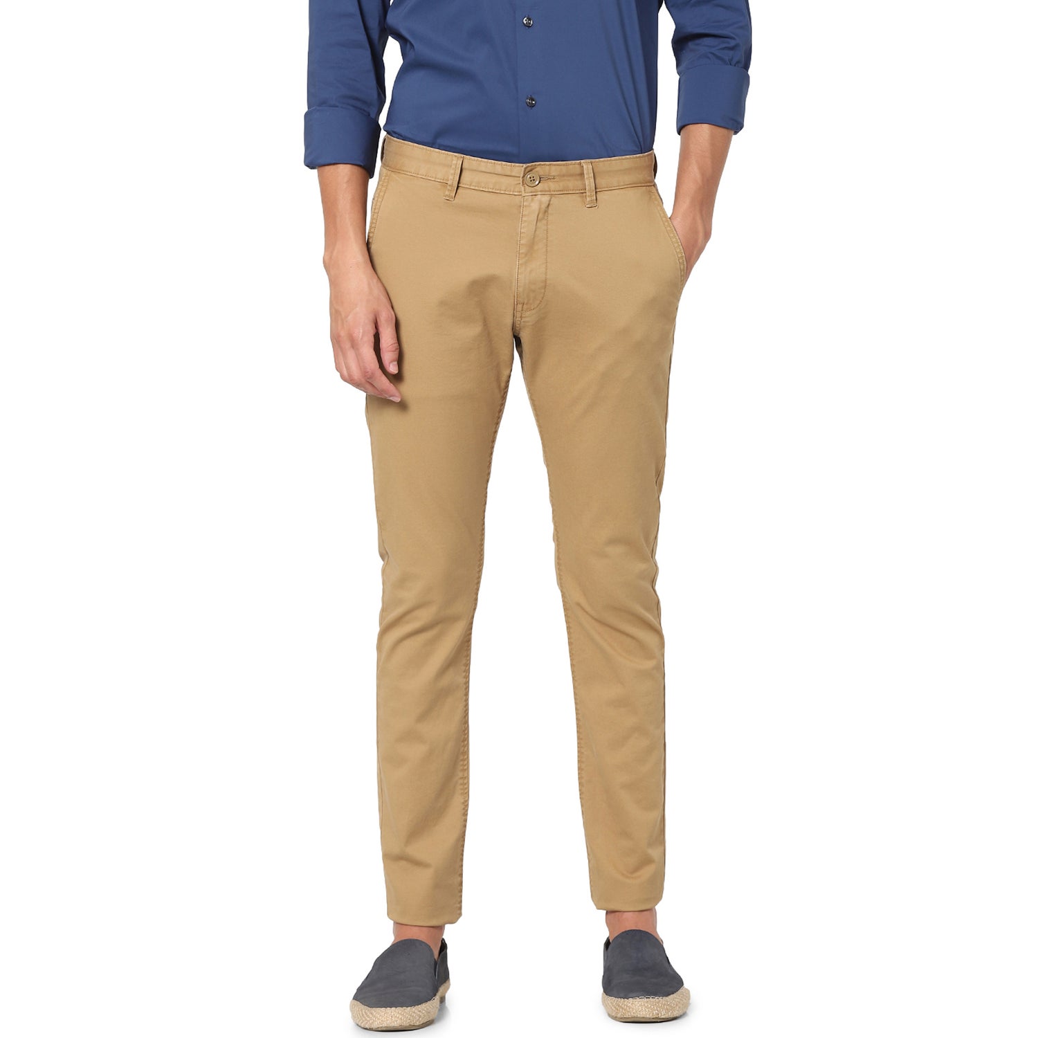 Camel Brown Slim Fit Chinos Trousers (VOCHIN)