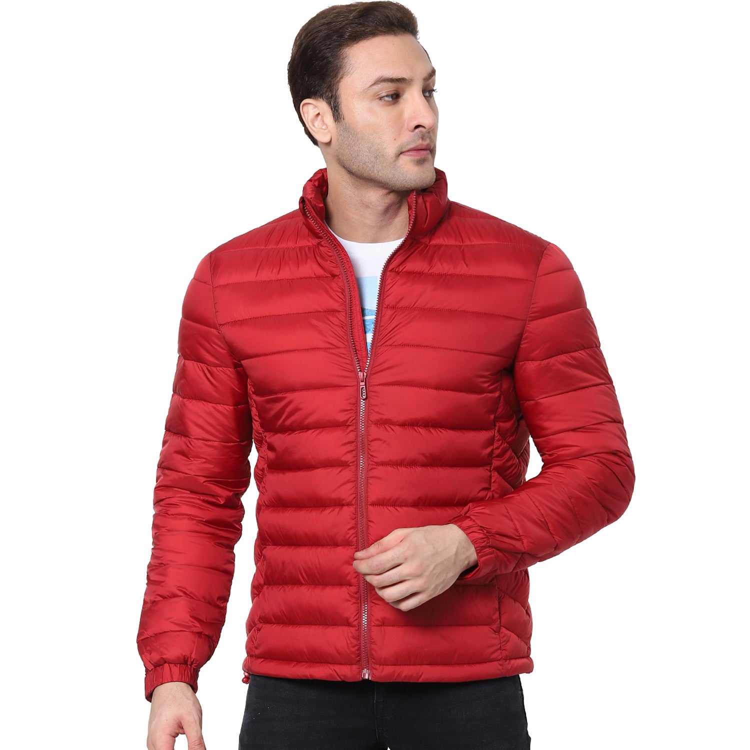 Red Solid Long Sleeves Padded Jacket (VUNEWINI)