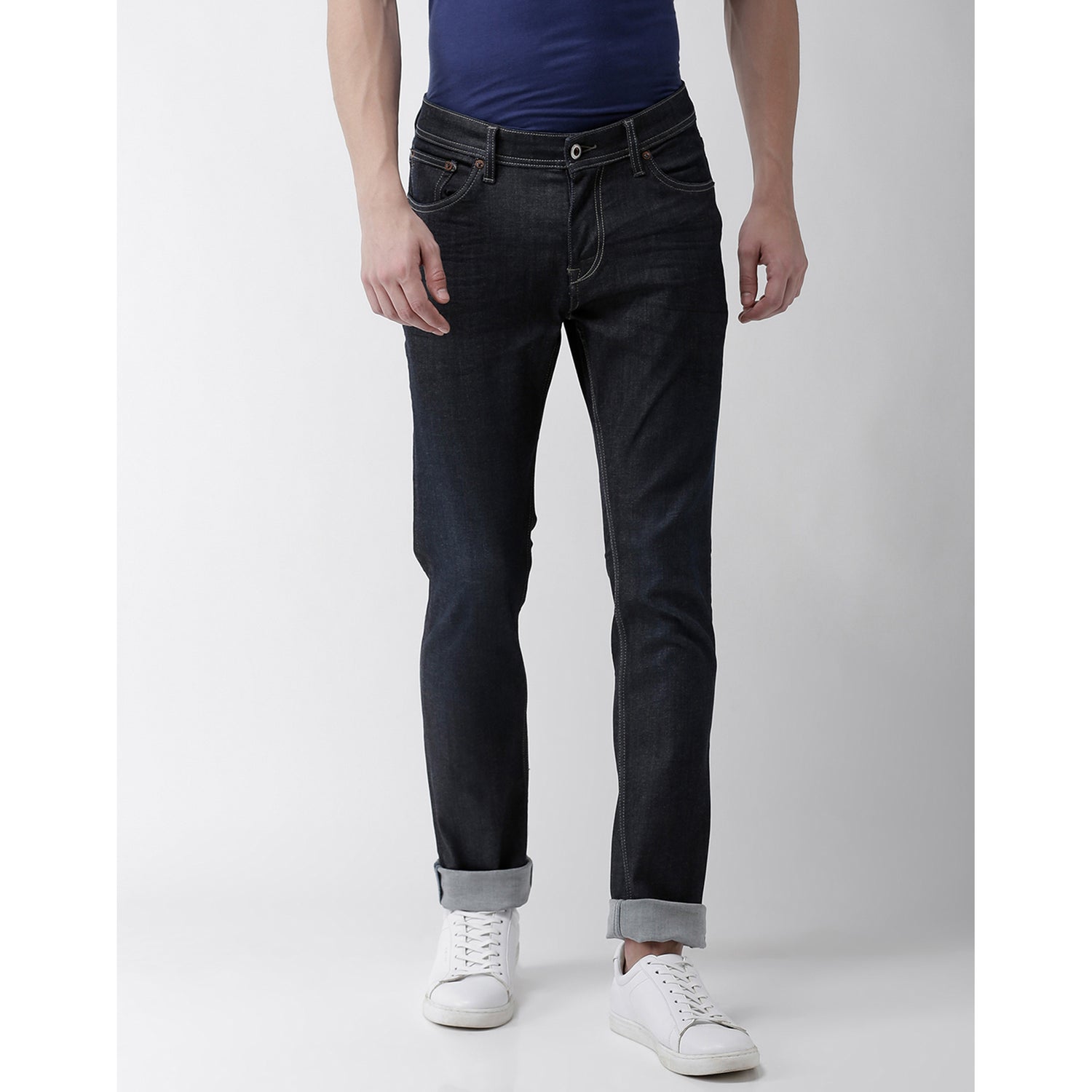 Navy Blue Slim Fit Mid-Rise Stretchable Jeans (AFOWUT)