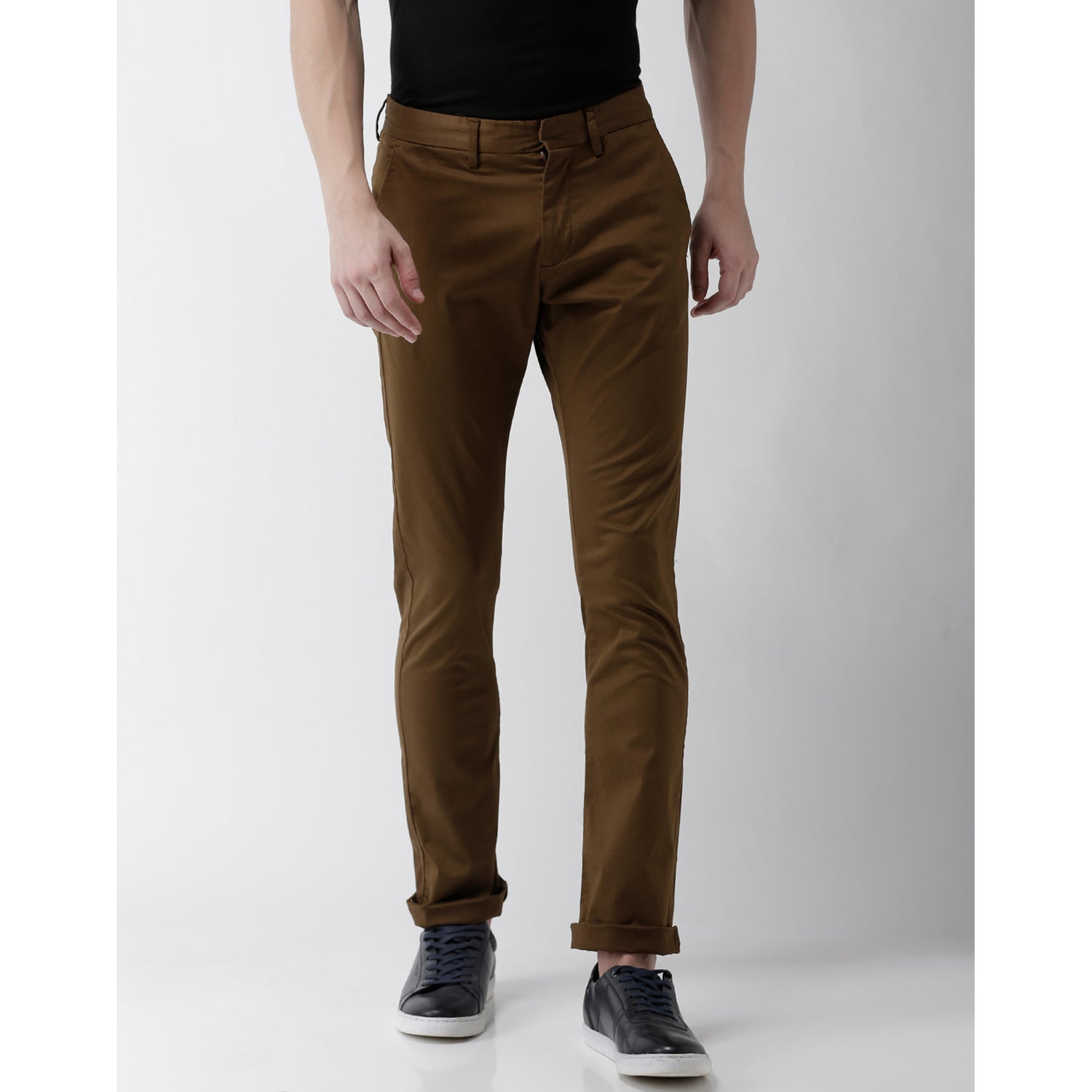Brown Slim Fit Solid Regular Trousers (GOLAKE)