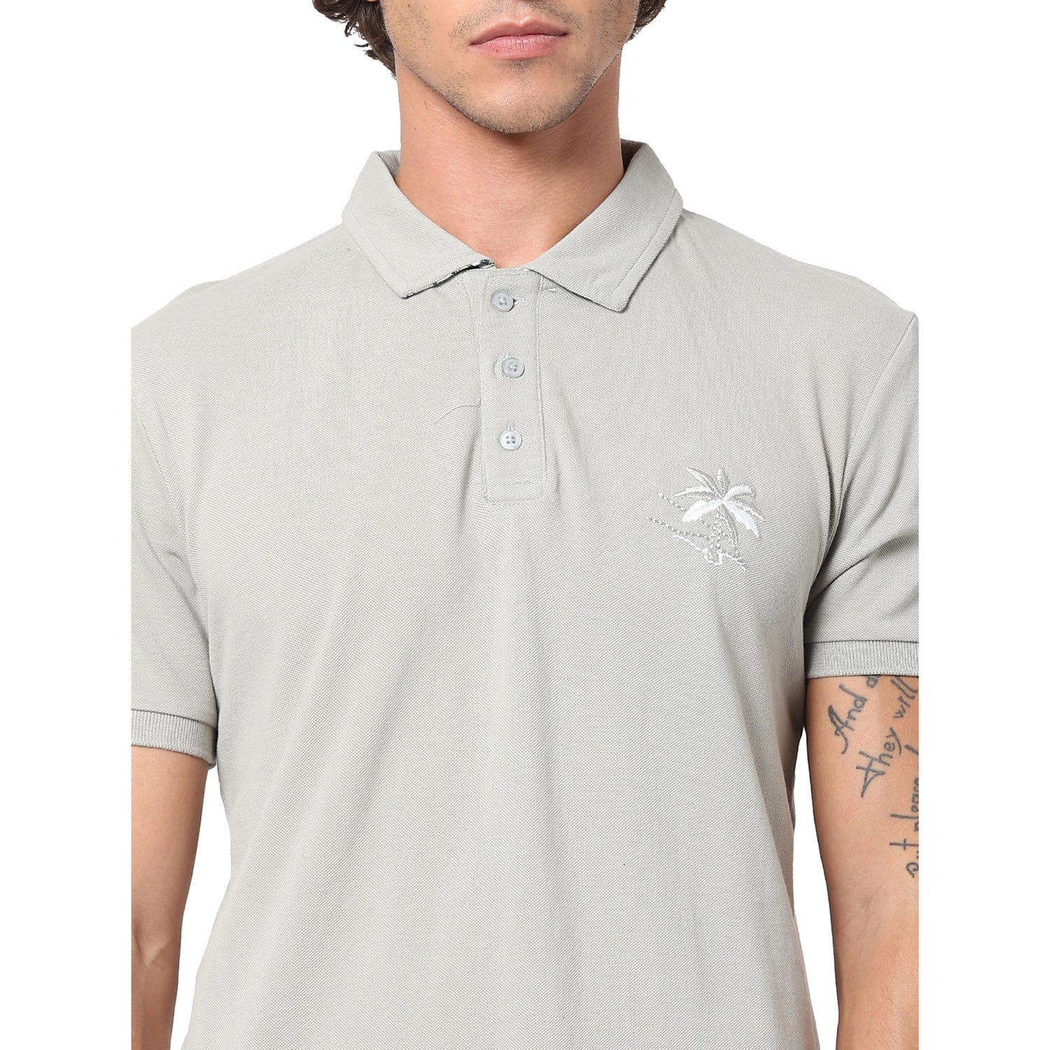 Grey Polo Collar Cotton T-shirt (ITEBOSSO)