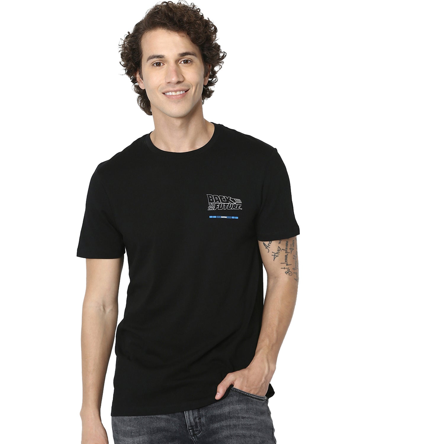 Black Printed Regular Fit T-Shirt (LREBARPS10)