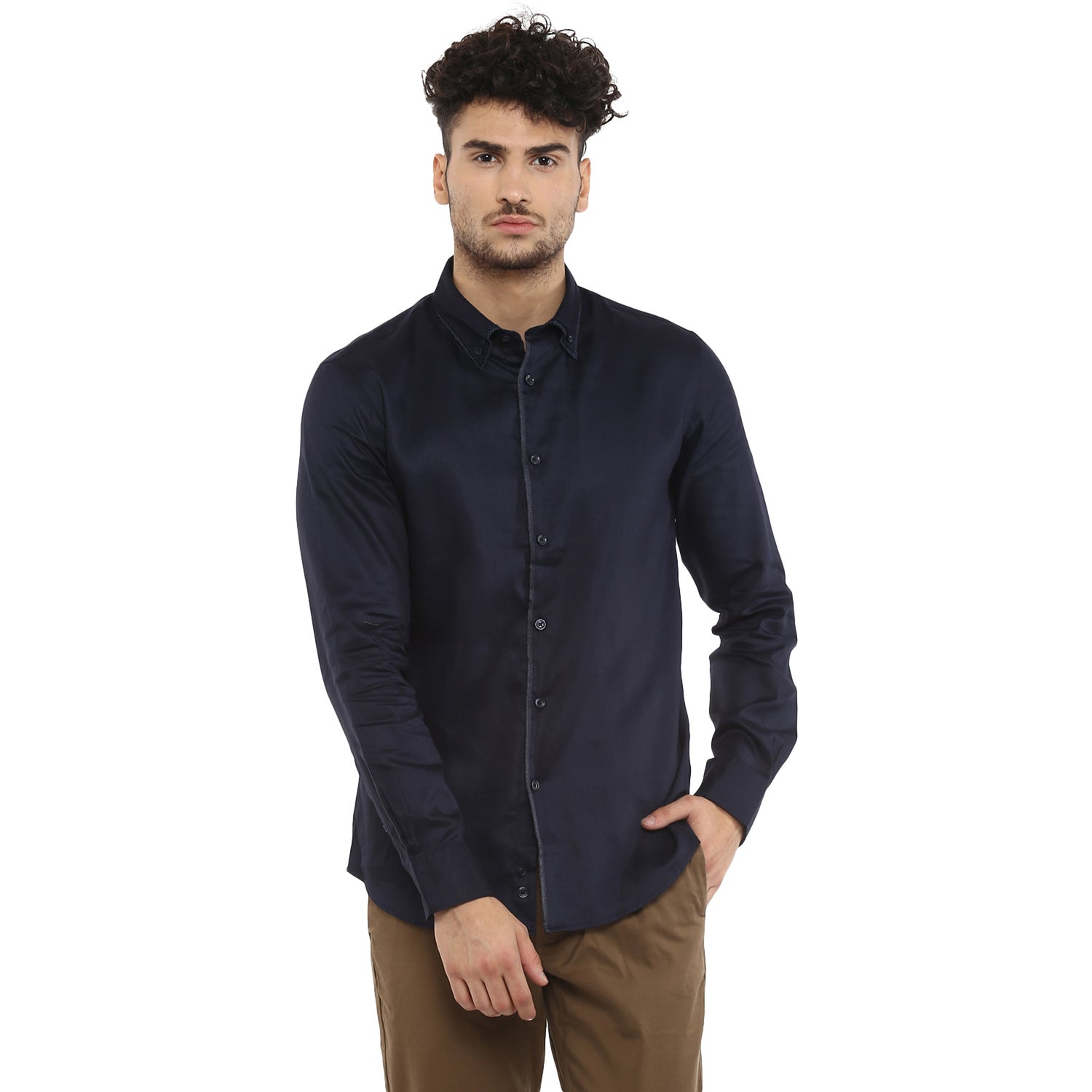 Navy Blue Club Slim Fit Self-Design Smart Casual Shirt (MA2NAVY)