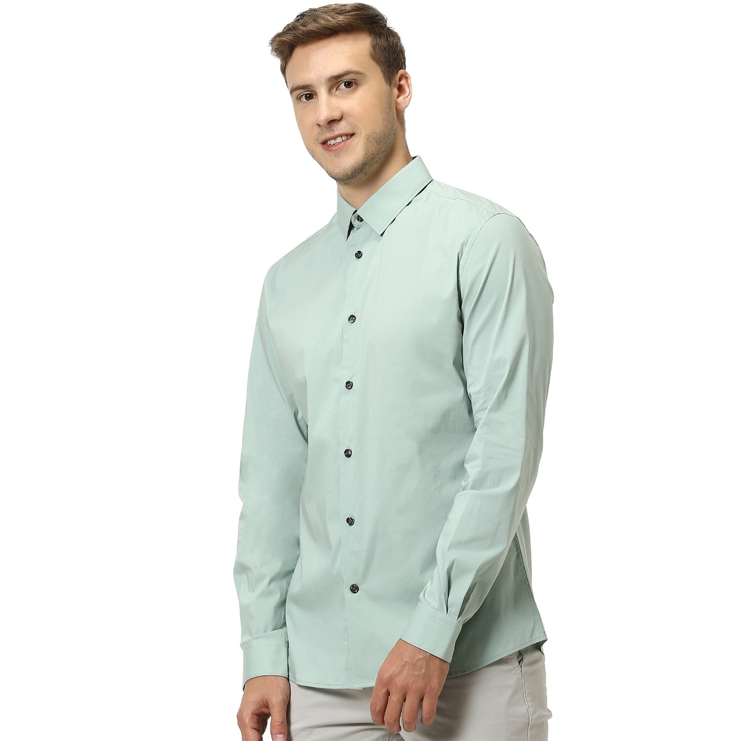 Sea Green Slim Fit Solid Casual Shirt (MASANTAL2)