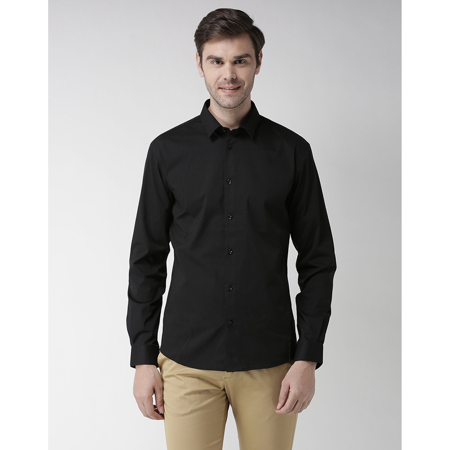 Black Slim Fit Casual Cotton Shirt (MASANTAL5)