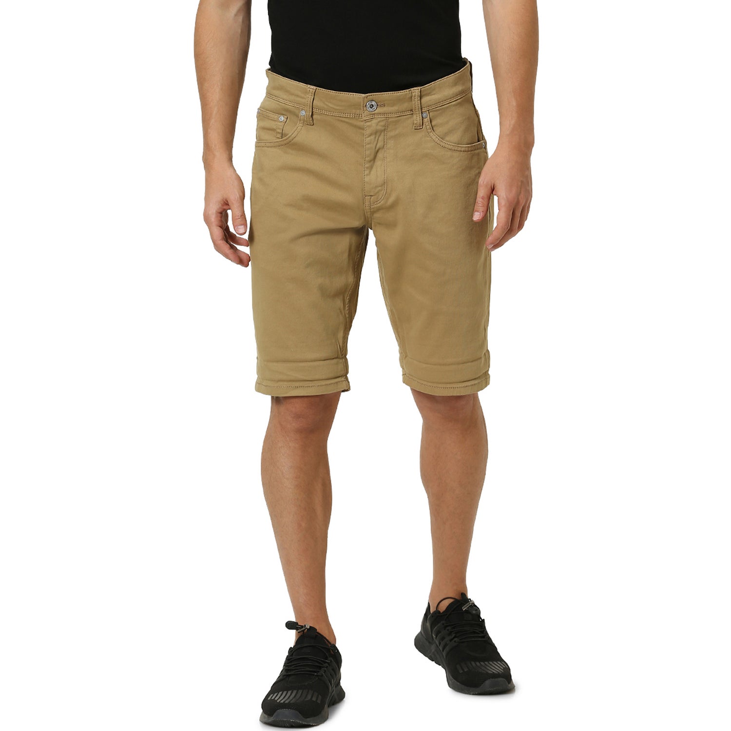 Khaki Solid Regular Fit Regular Cotton Shorts (MOHITOBM)
