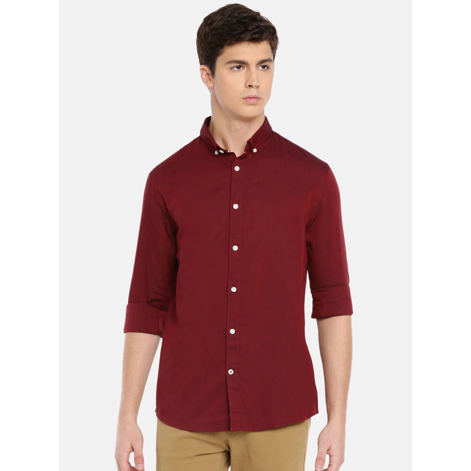Maroon Slim Fit Solid Casual Shirt (NAPINPOINT1)