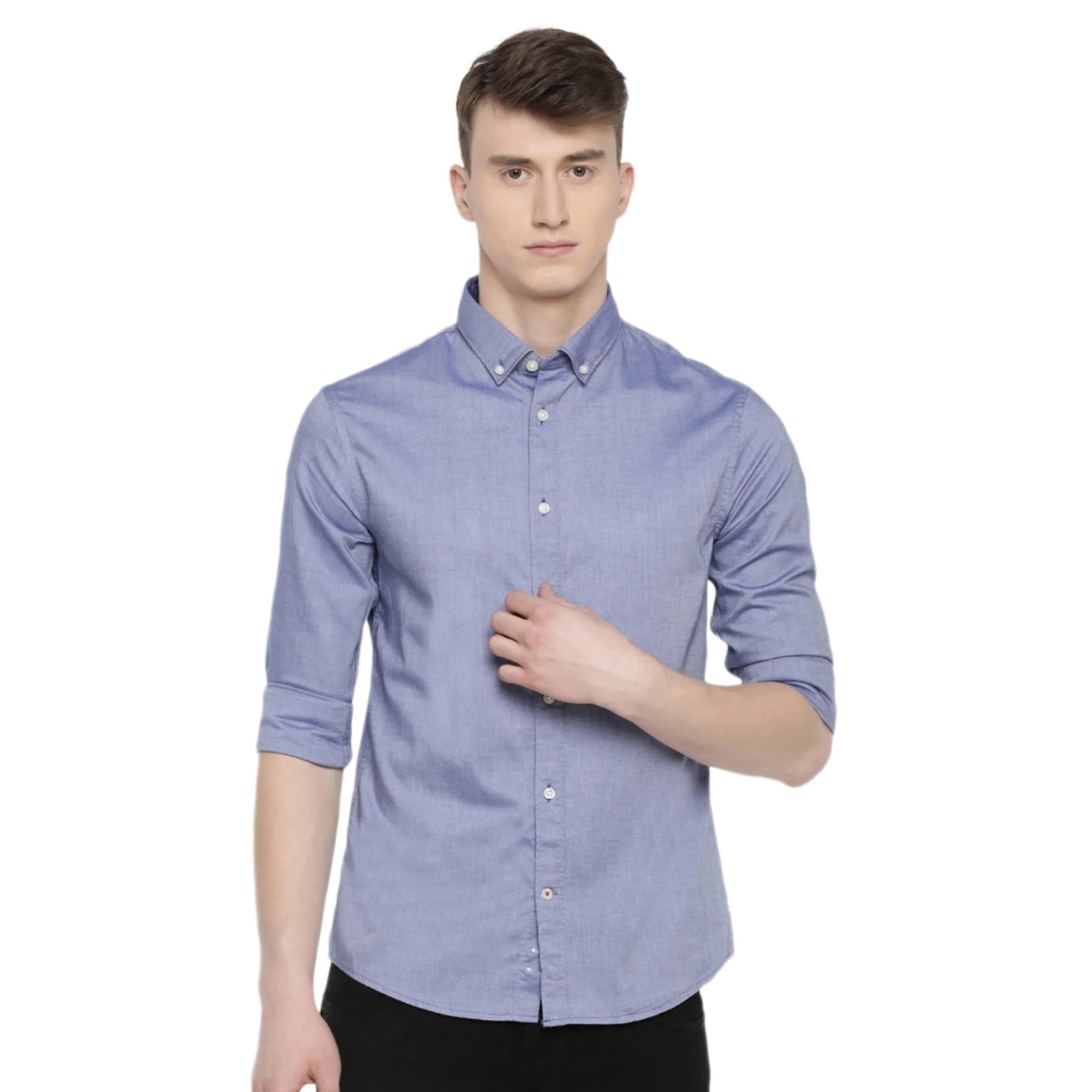 Blue Slim Fit Solid Casual Shirt (NAPINPOINT1)