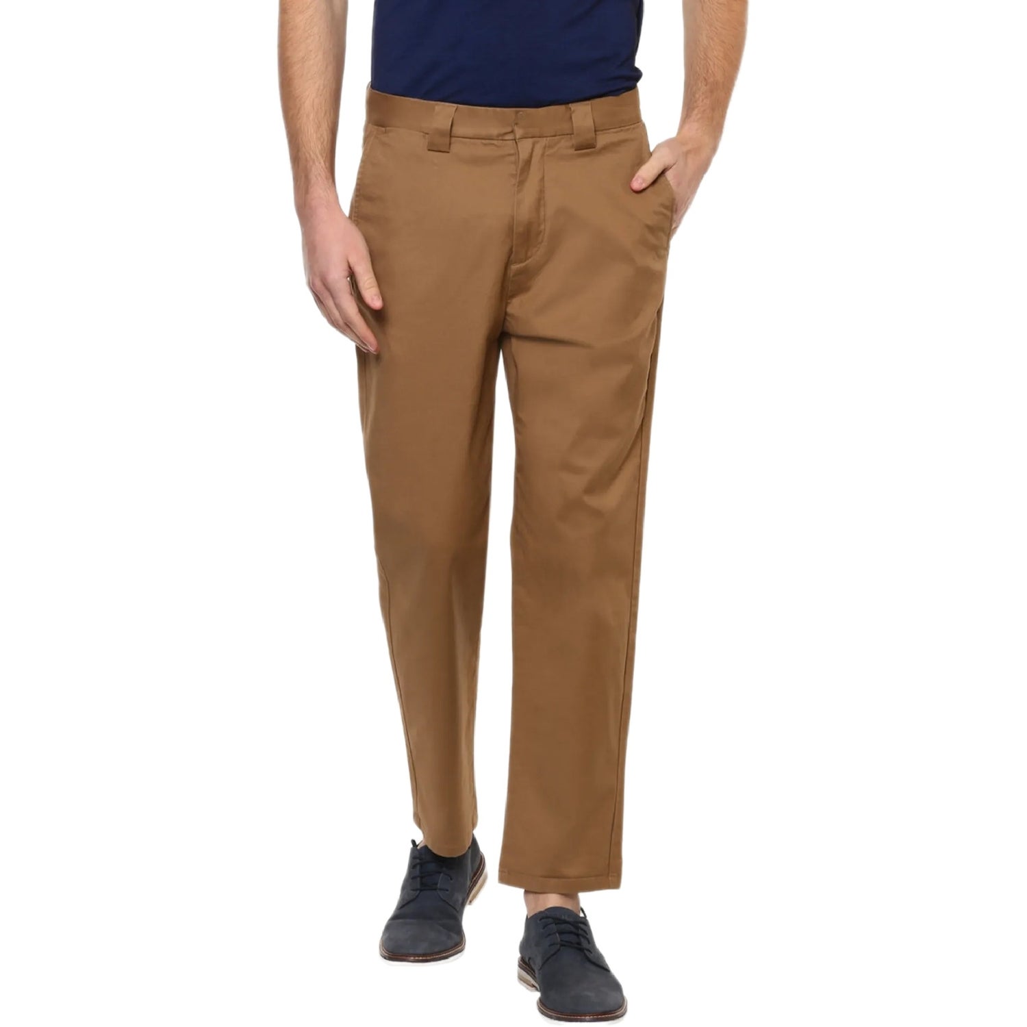 Camel Brown Regular Fit Solid Chinos (NORABO)