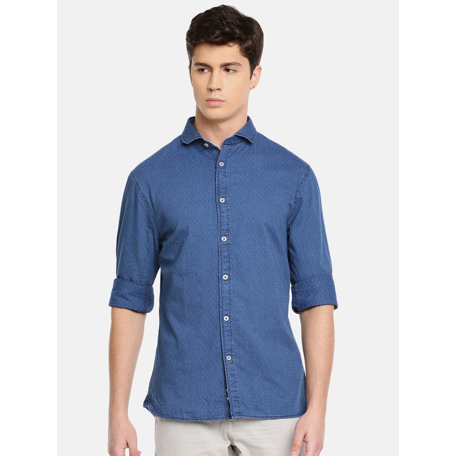 Blue Slim Fit Printed Casual Shirt (PACITYDOB)
