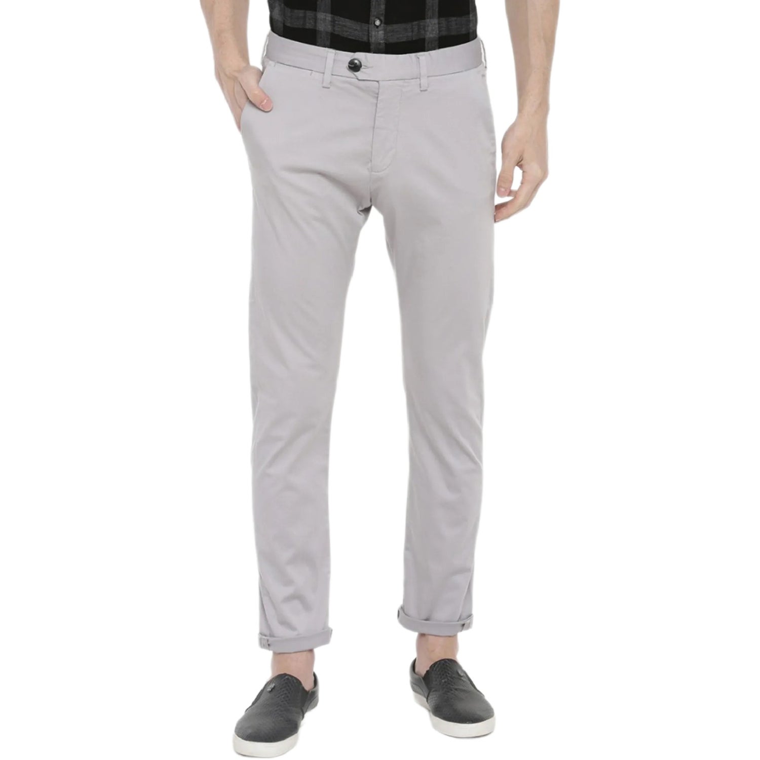 Grey Slim Fit Solid Regular Trousers (POLAKE)